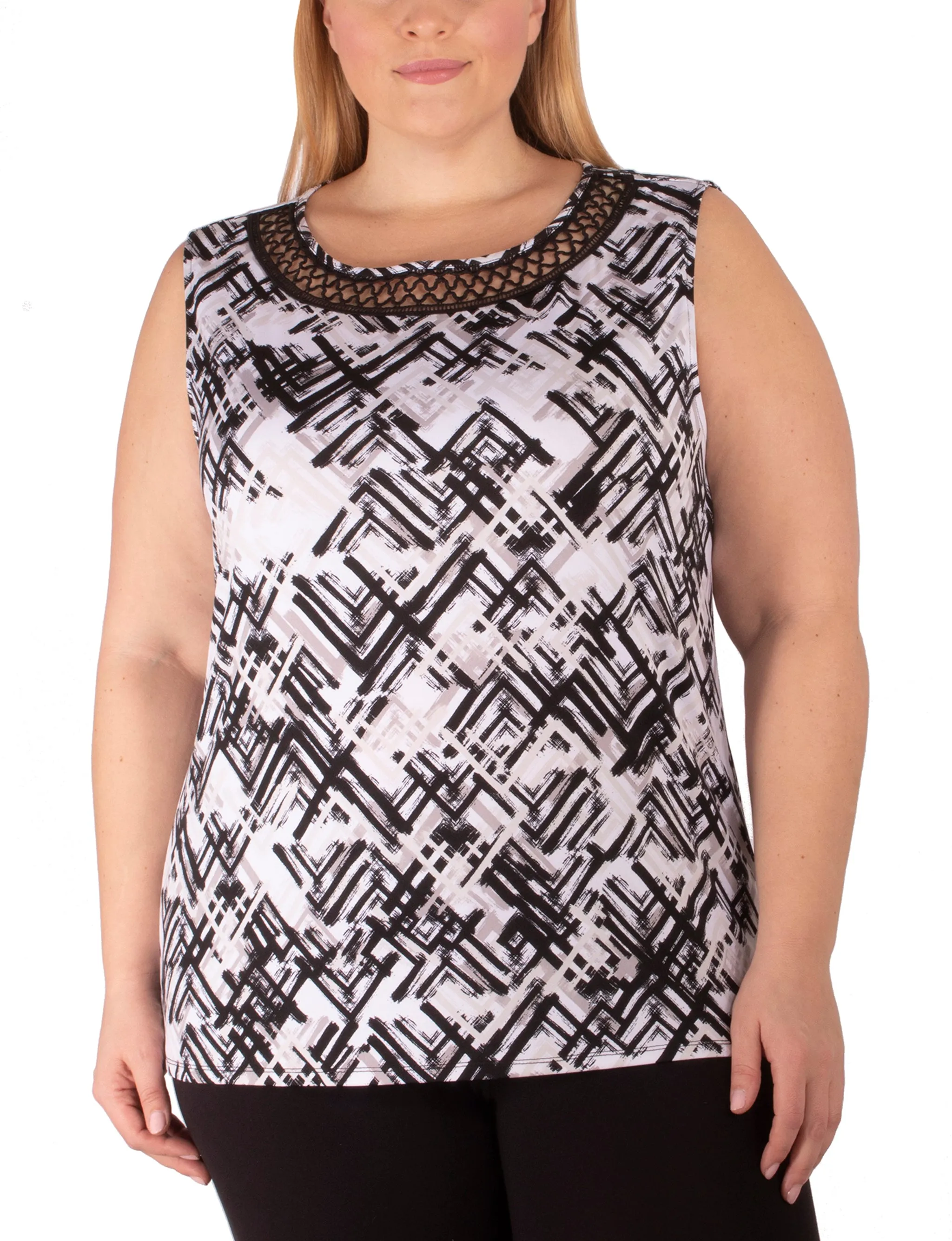 Plus Size Sleeveless Top With Crochet Neckline