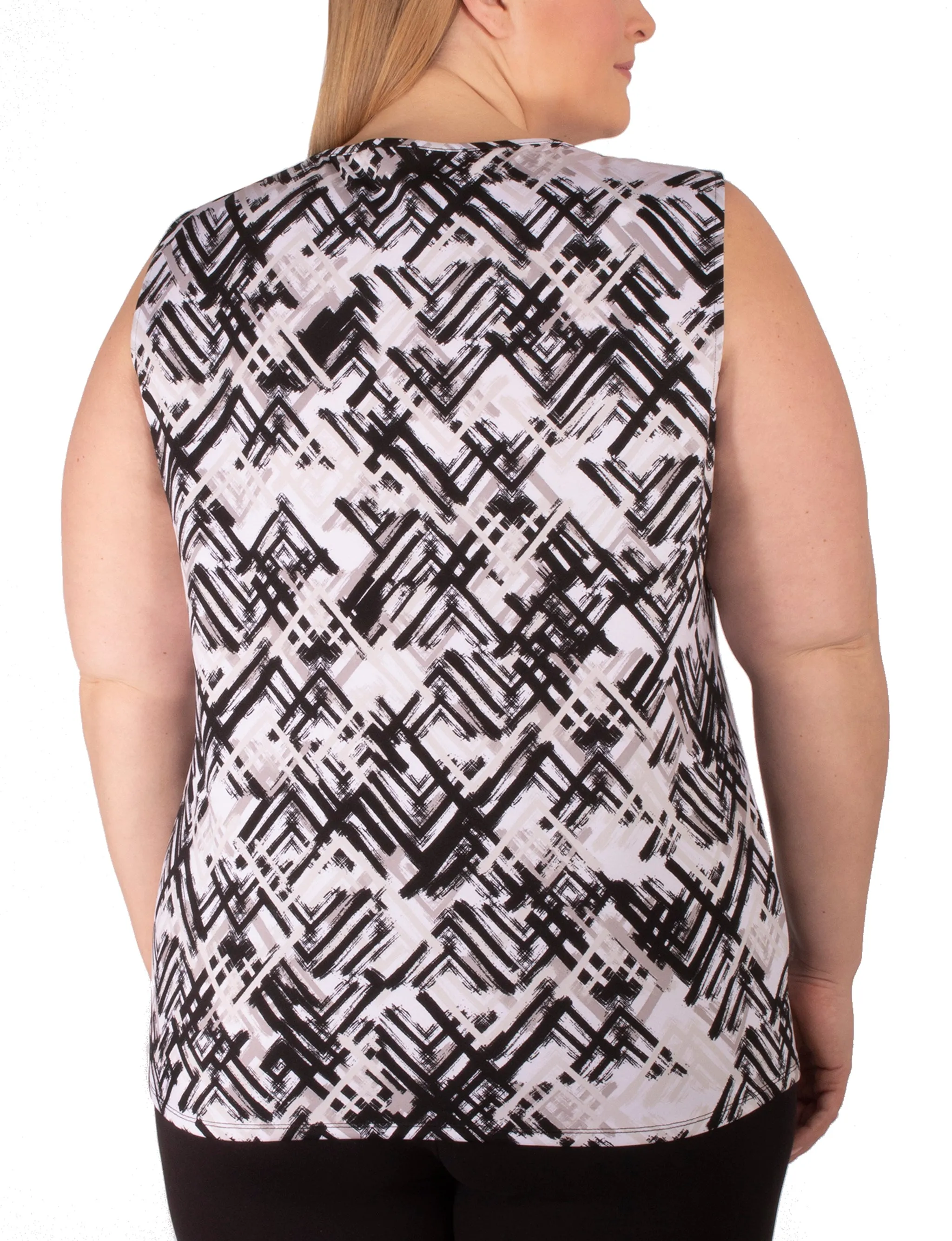 Plus Size Sleeveless Top With Crochet Neckline