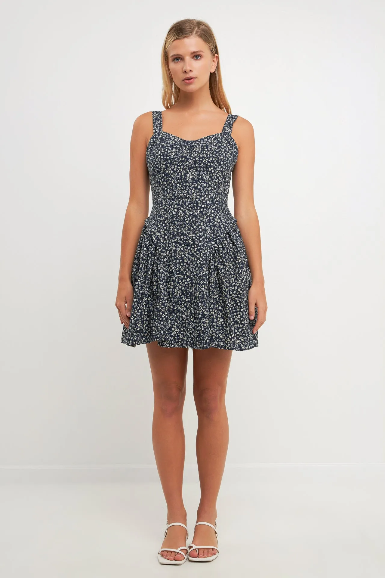 Printed Linen Bustier Dress