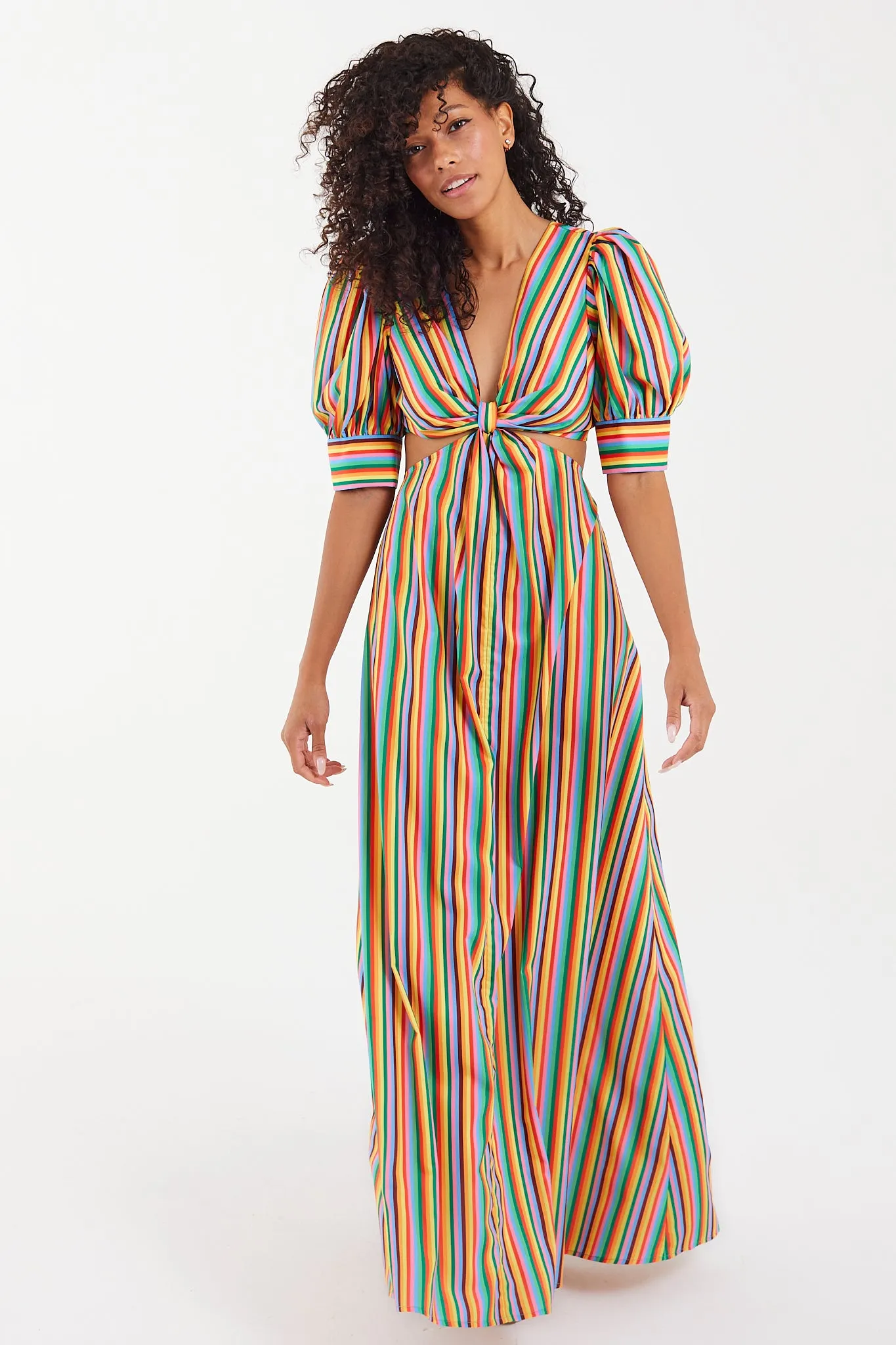 Rainbow Stripe Cut Out Maxi Dress