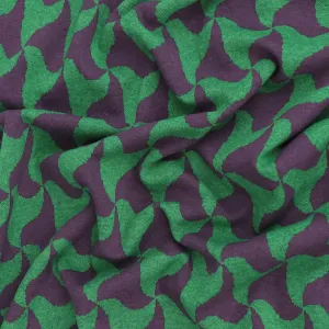 Recycled Cotton Blend Jacquard Knit - Abstract Waves - Green   Purple