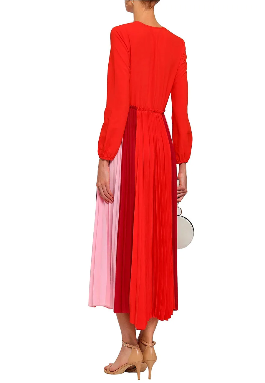 Red Reona Pleated Crepe Midi Dress