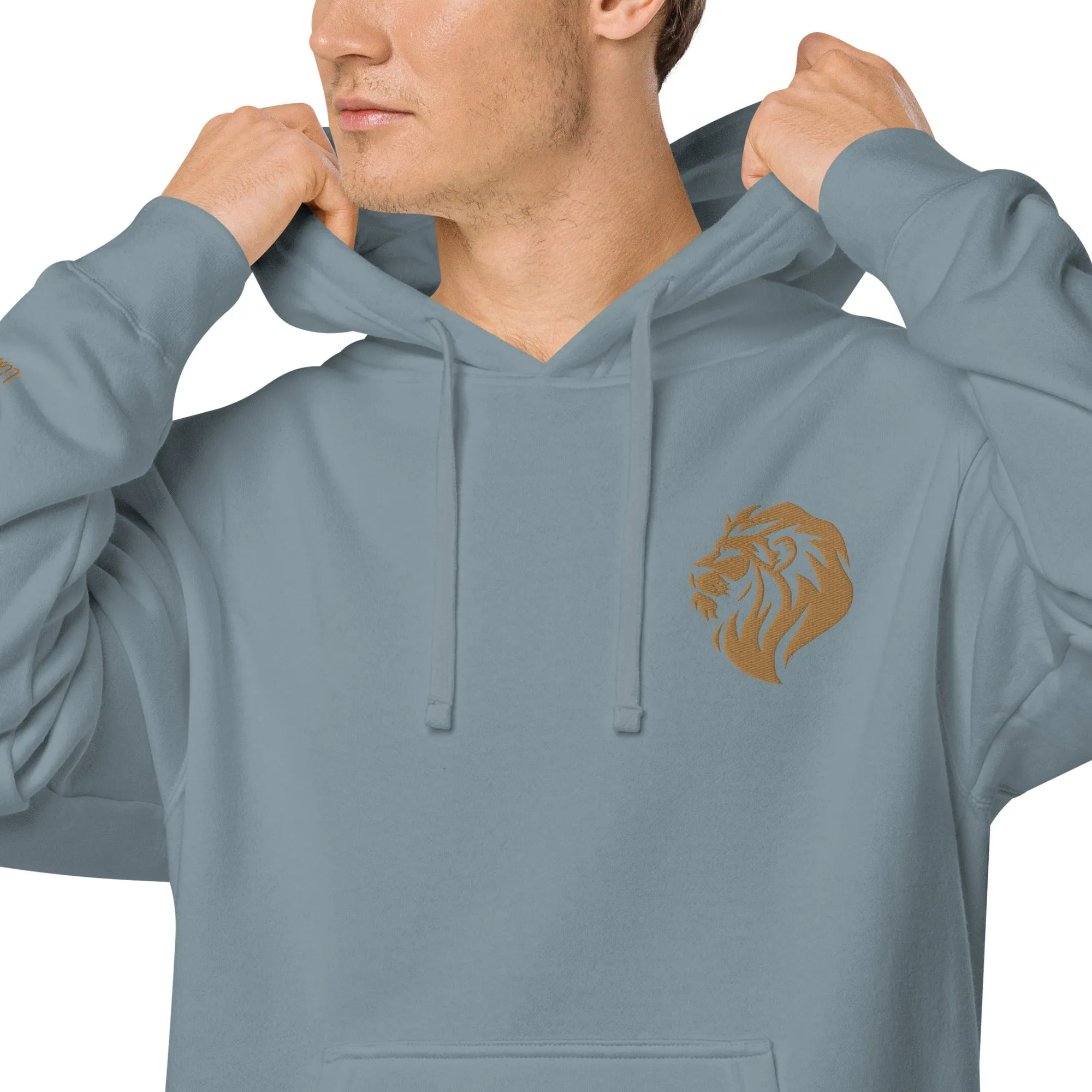 Regal Lion Embroidered Design Unisex Pigment-Dyed Hoodie