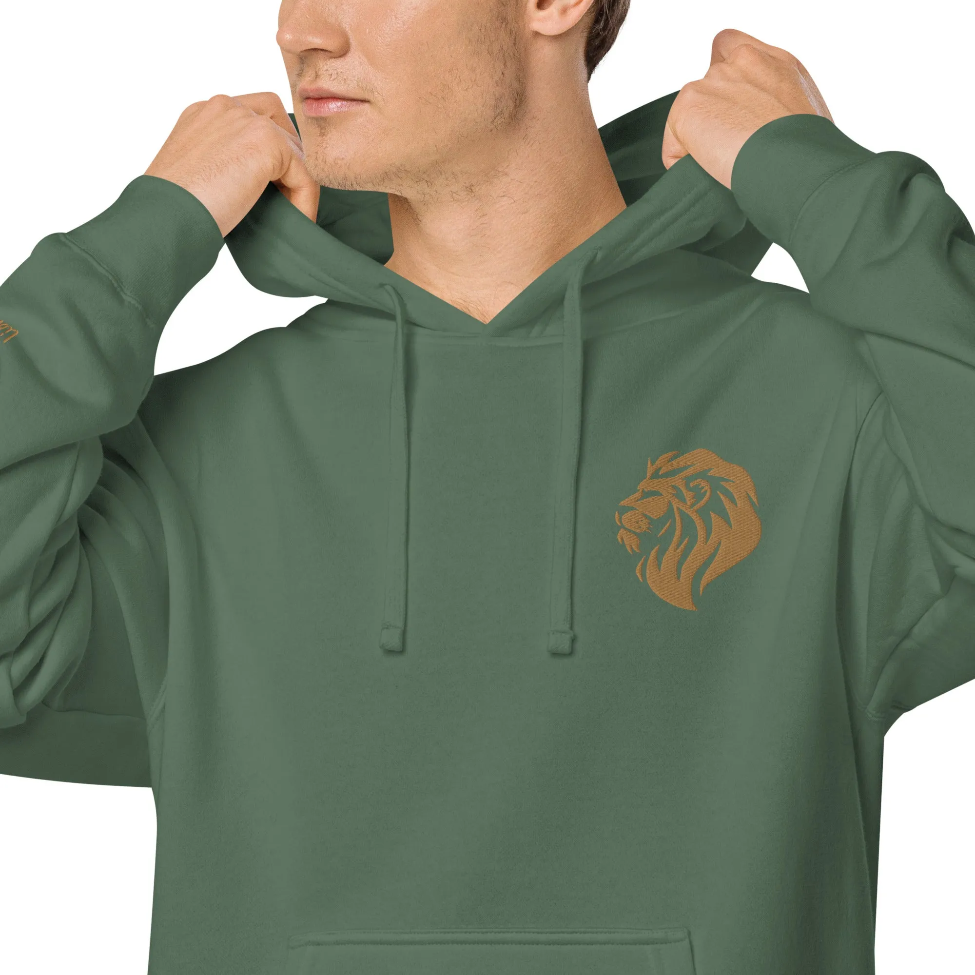 Regal Lion Embroidered Design Unisex Pigment-Dyed Hoodie