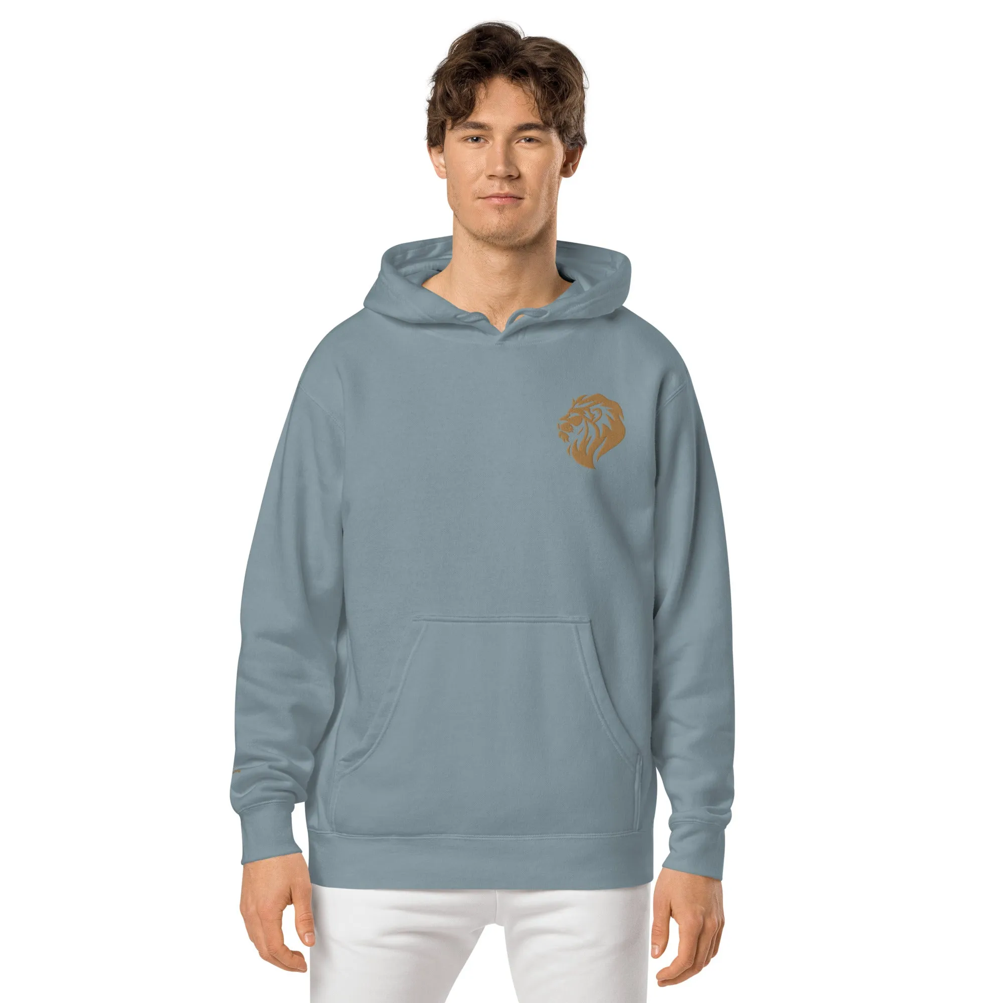 Regal Lion Embroidered Design Unisex Pigment-Dyed Hoodie