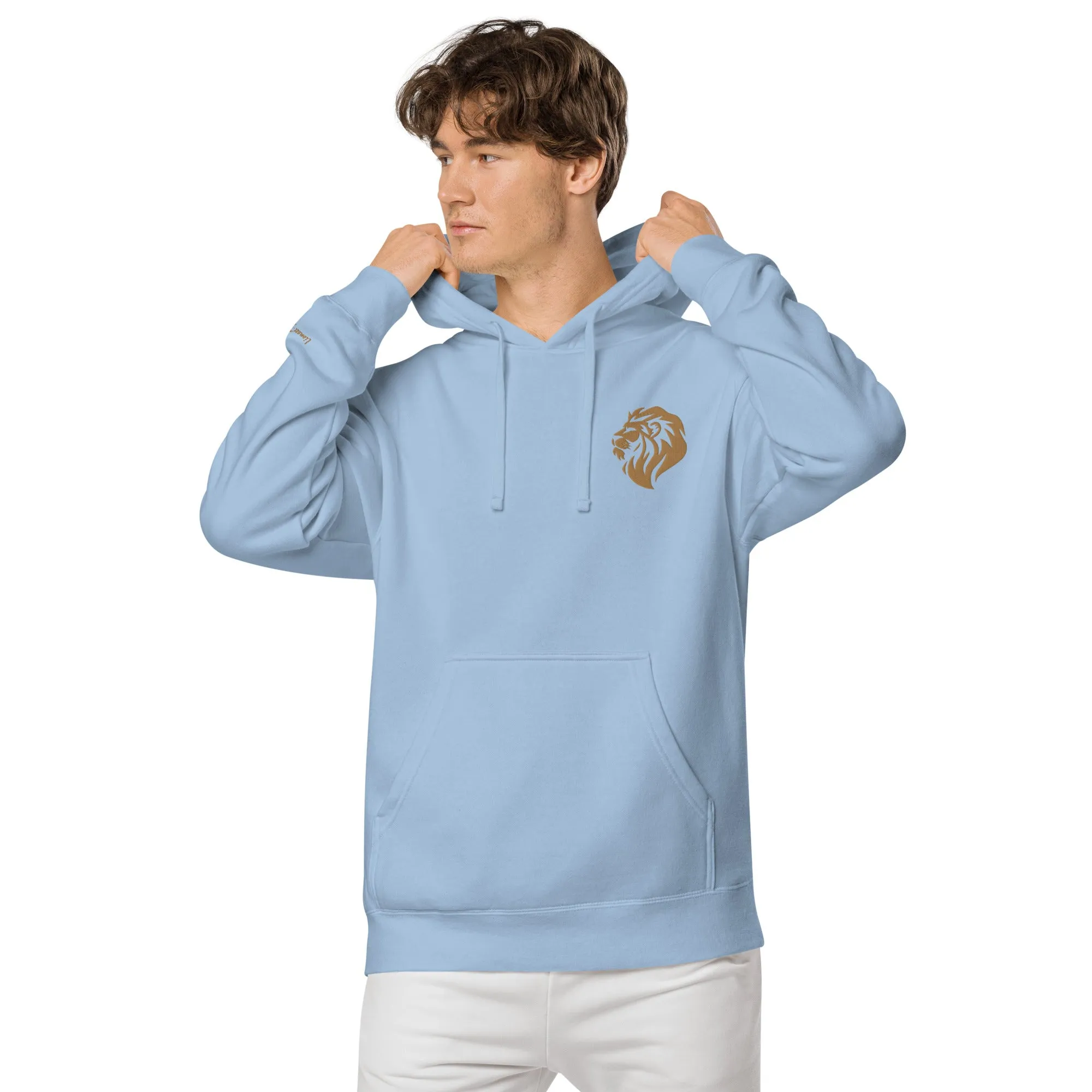 Regal Lion Embroidered Design Unisex Pigment-Dyed Hoodie