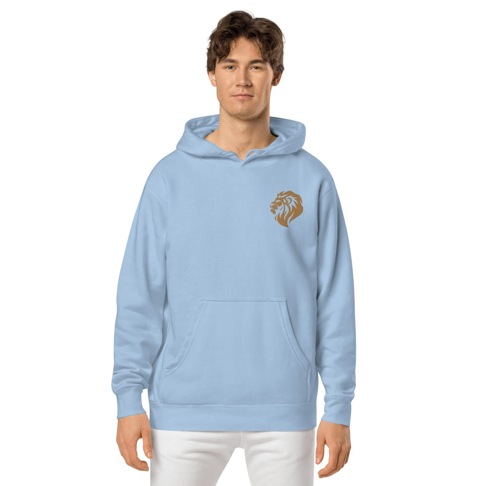 Regal Lion Embroidered Design Unisex Pigment-Dyed Hoodie