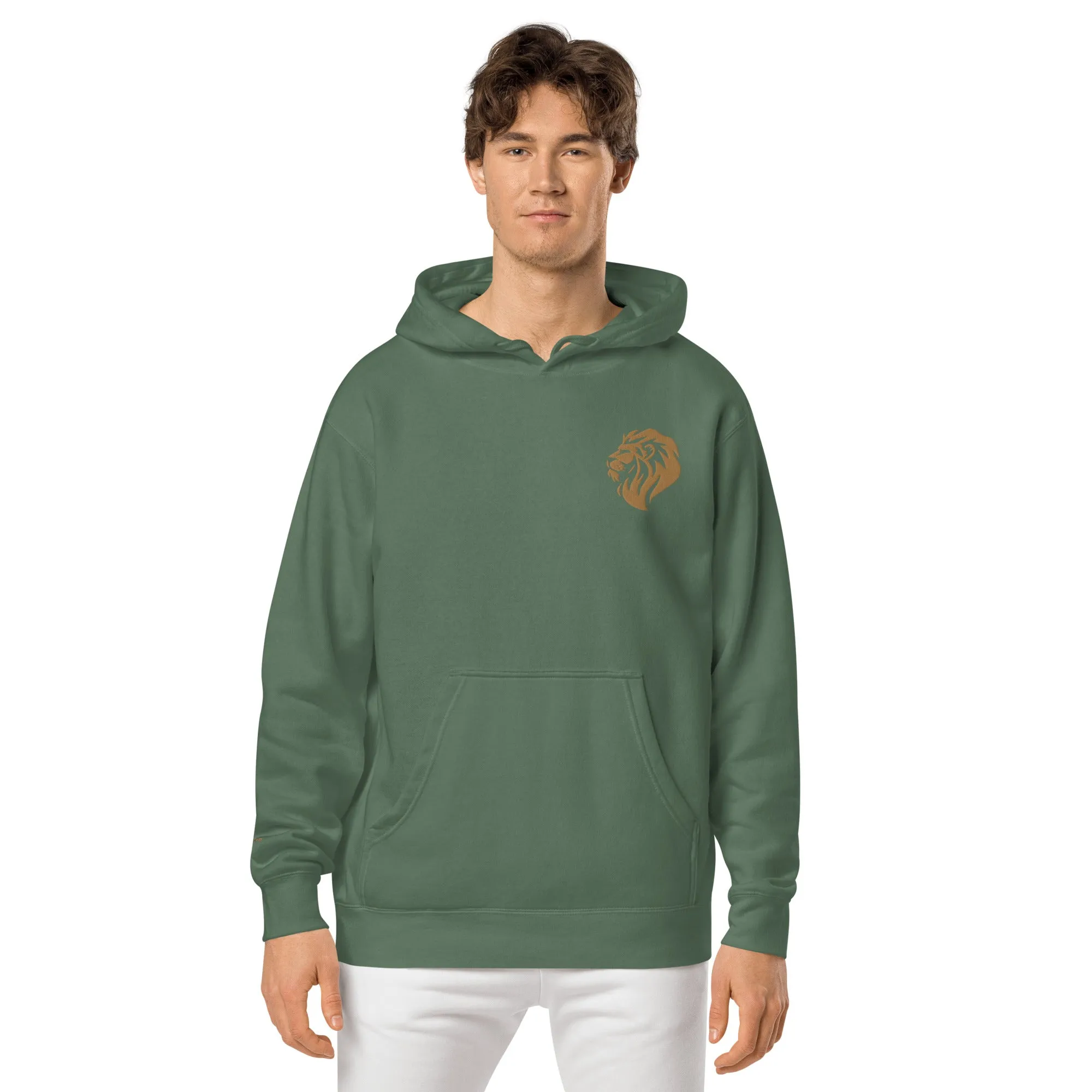 Regal Lion Embroidered Design Unisex Pigment-Dyed Hoodie