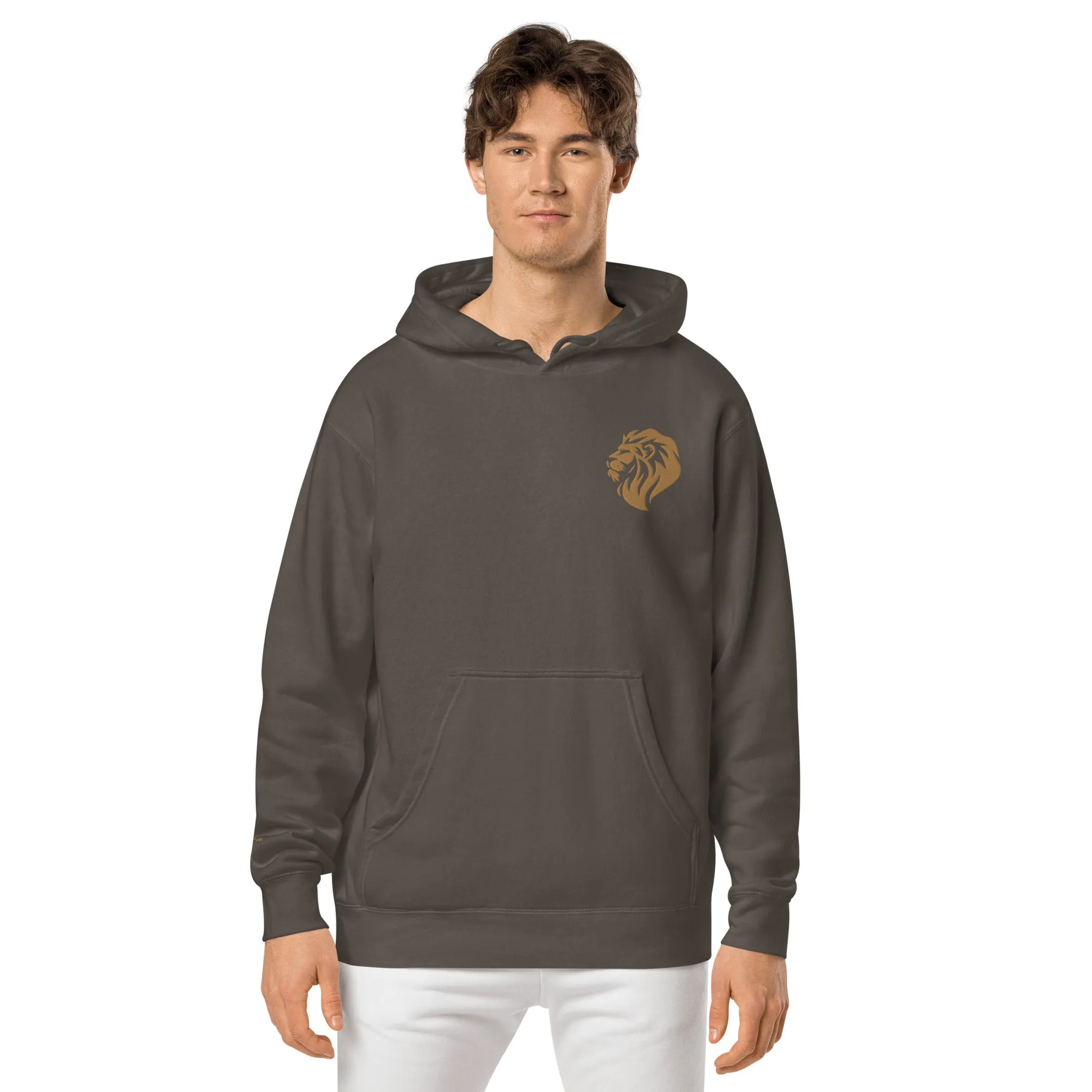 Regal Lion Embroidered Design Unisex Pigment-Dyed Hoodie