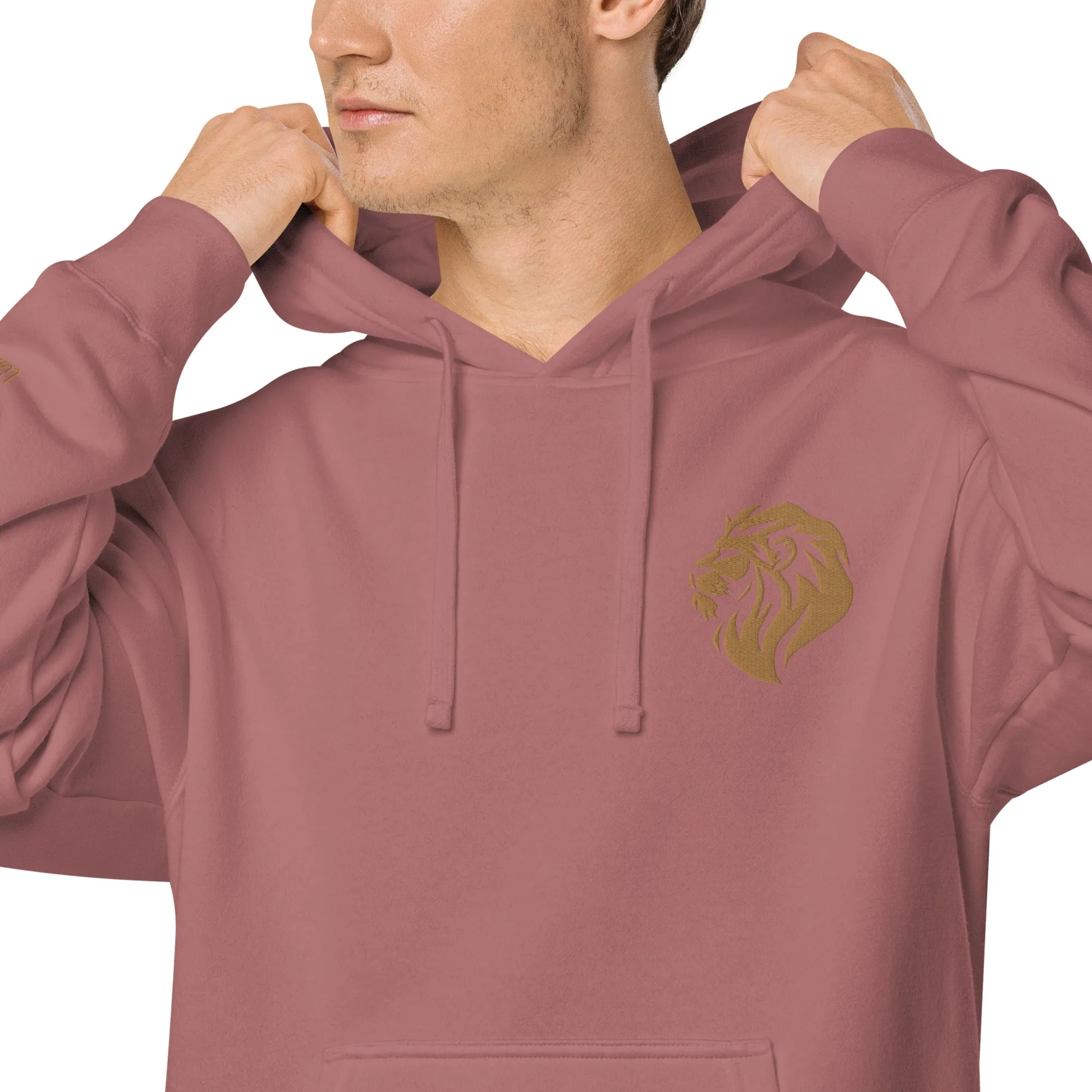 Regal Lion Embroidered Design Unisex Pigment-Dyed Hoodie