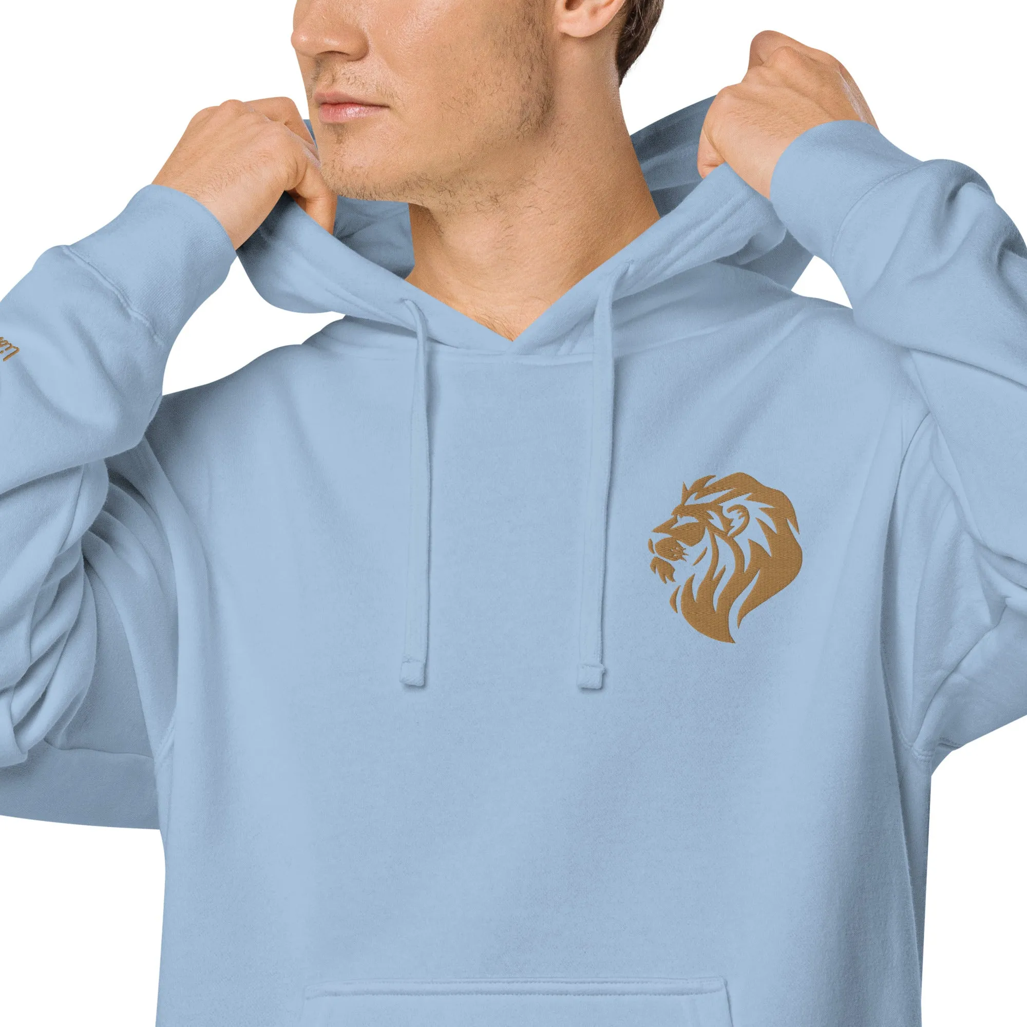 Regal Lion Embroidered Design Unisex Pigment-Dyed Hoodie