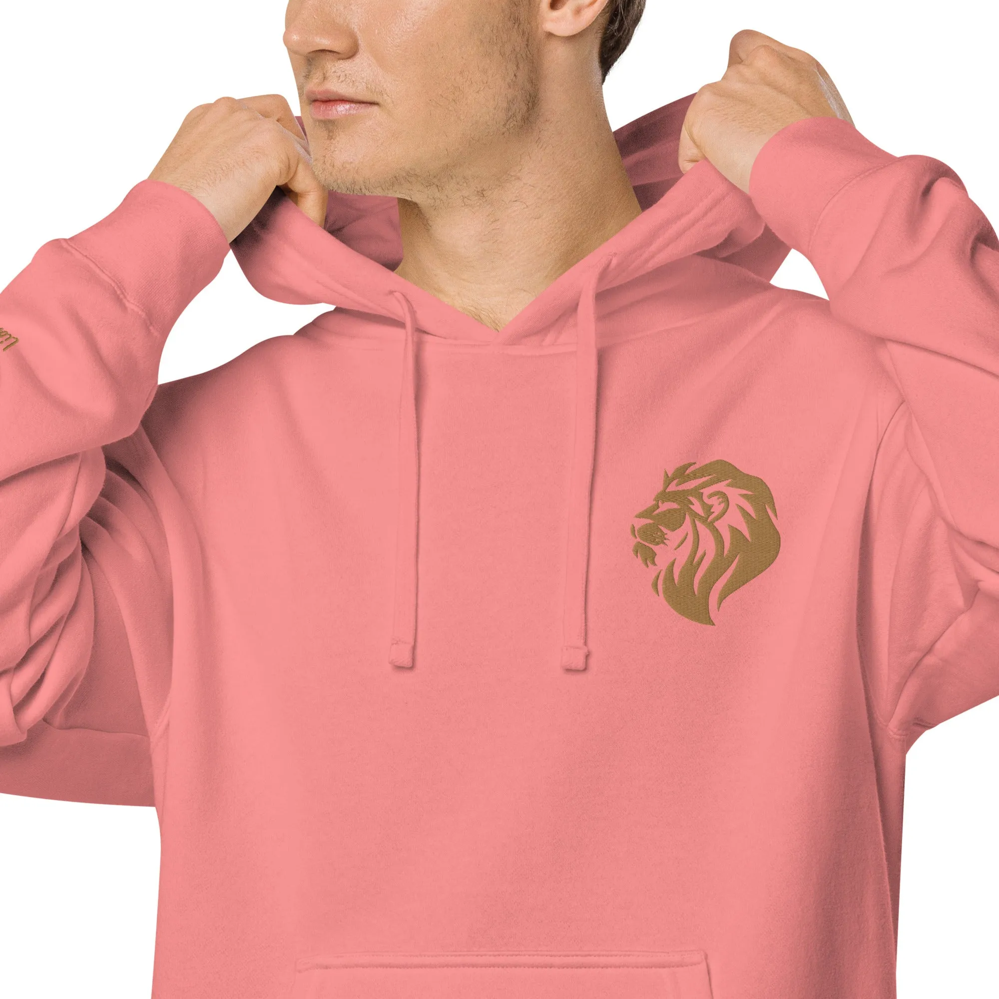 Regal Lion Embroidered Design Unisex Pigment-Dyed Hoodie