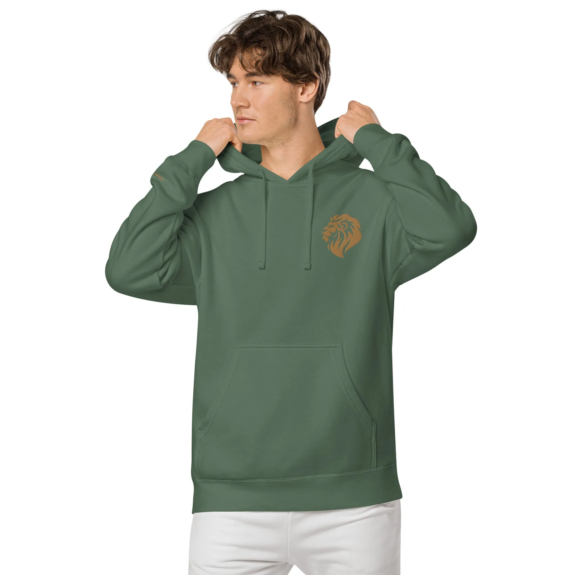 Regal Lion Embroidered Design Unisex Pigment-Dyed Hoodie