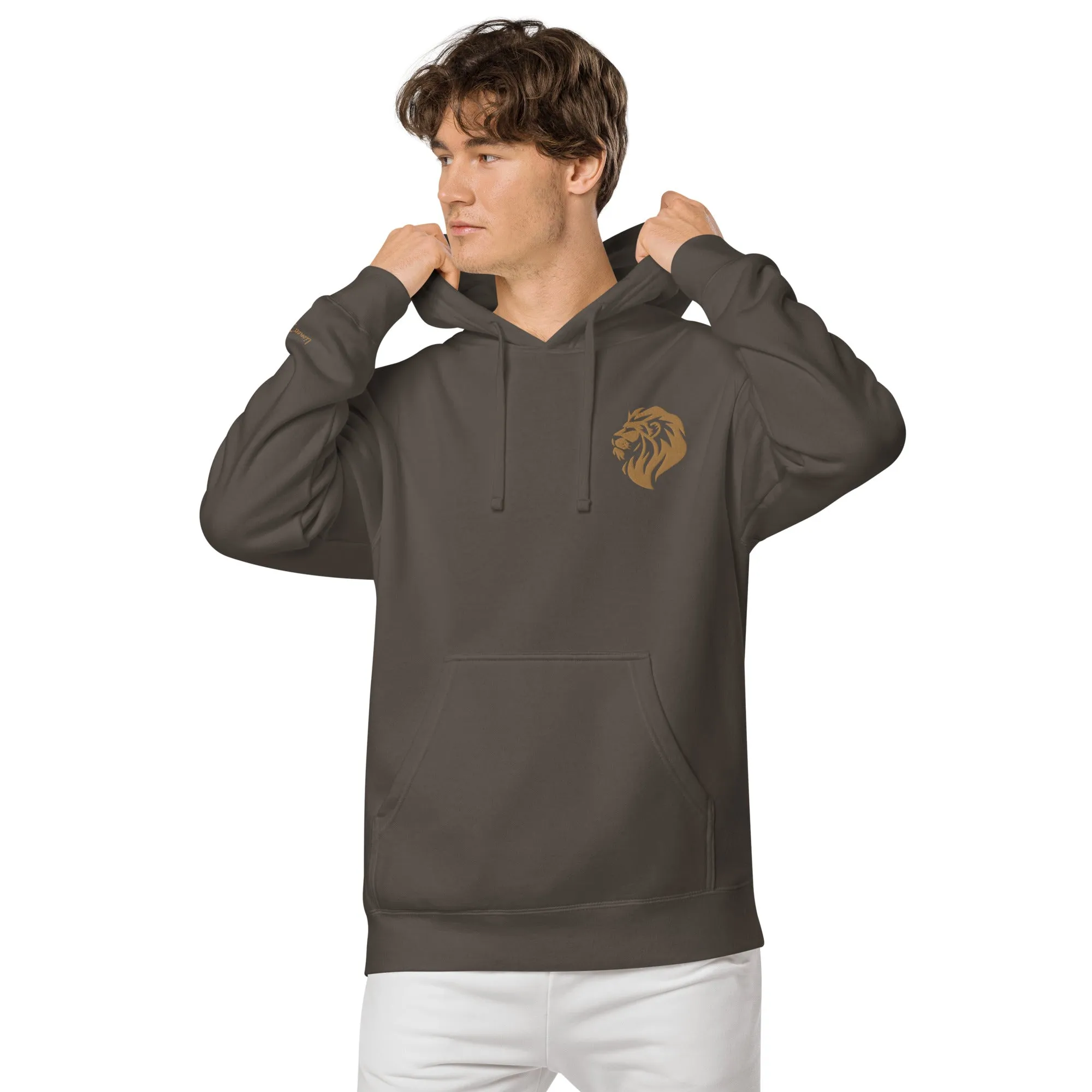 Regal Lion Embroidered Design Unisex Pigment-Dyed Hoodie