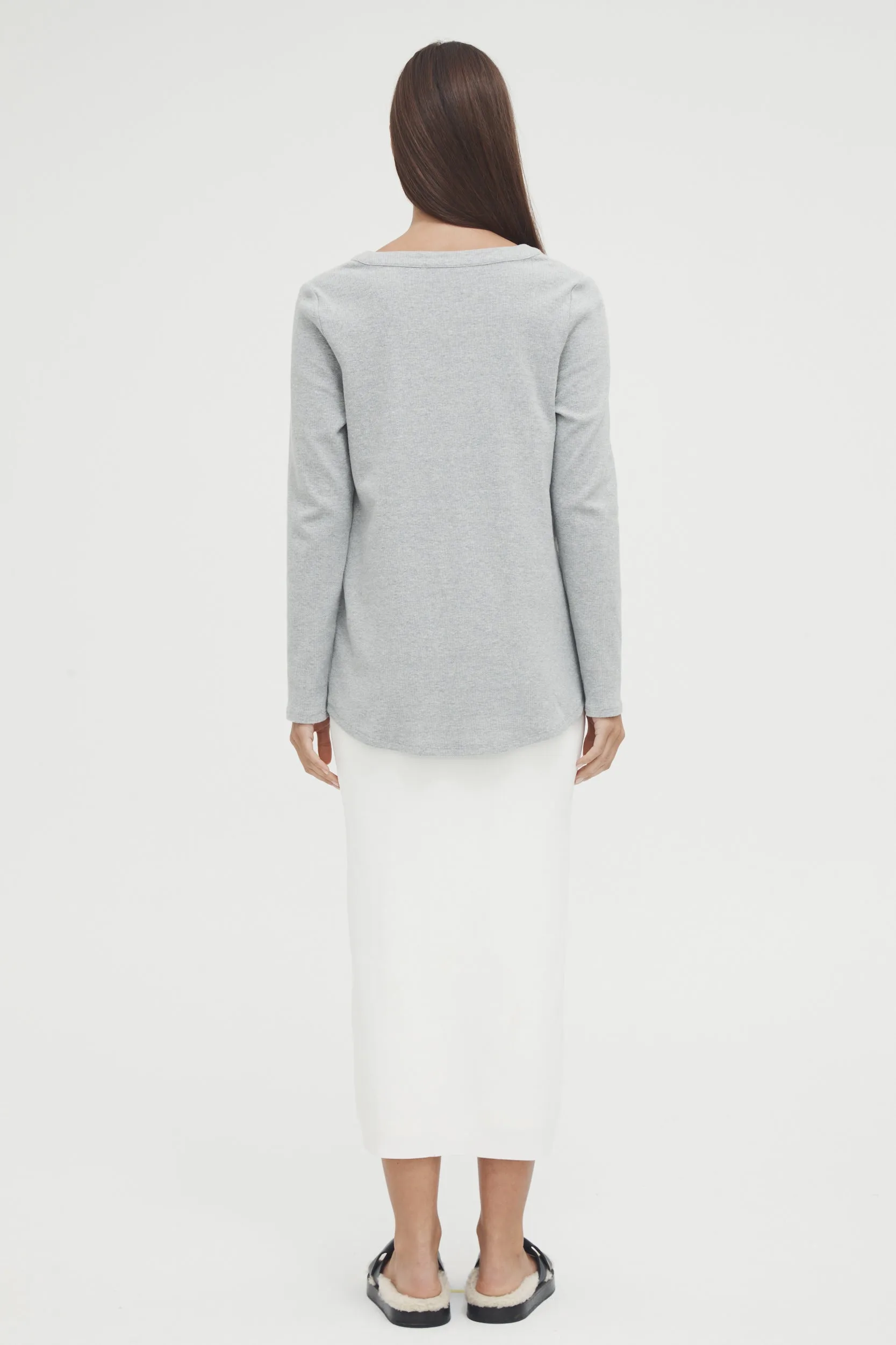 Ribbed Henley Top (Grey Marle)