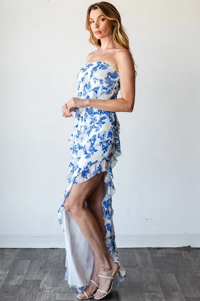 Santorini Floral Maxi Dress - Blue