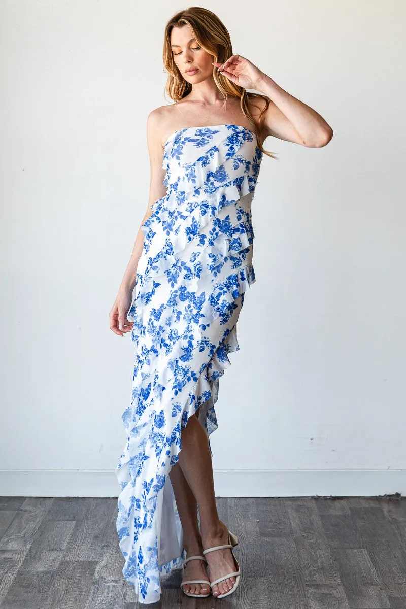 Santorini Floral Maxi Dress - Blue