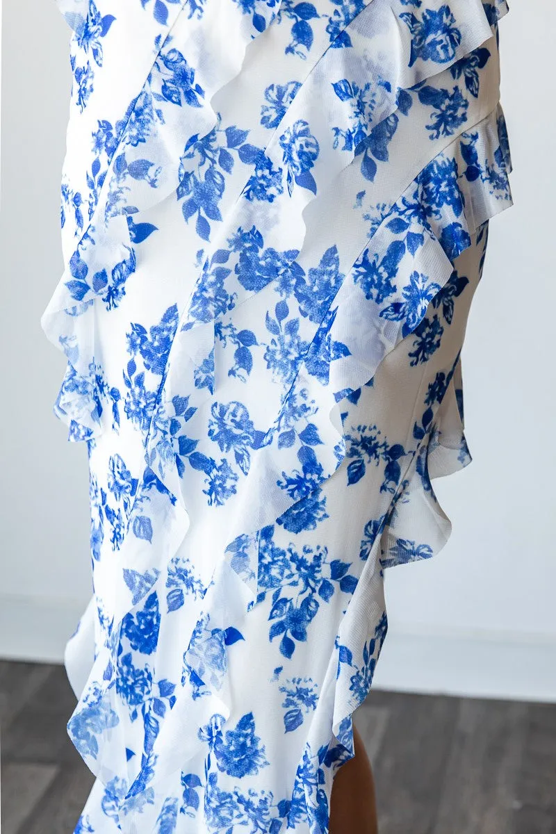 Santorini Floral Maxi Dress - Blue