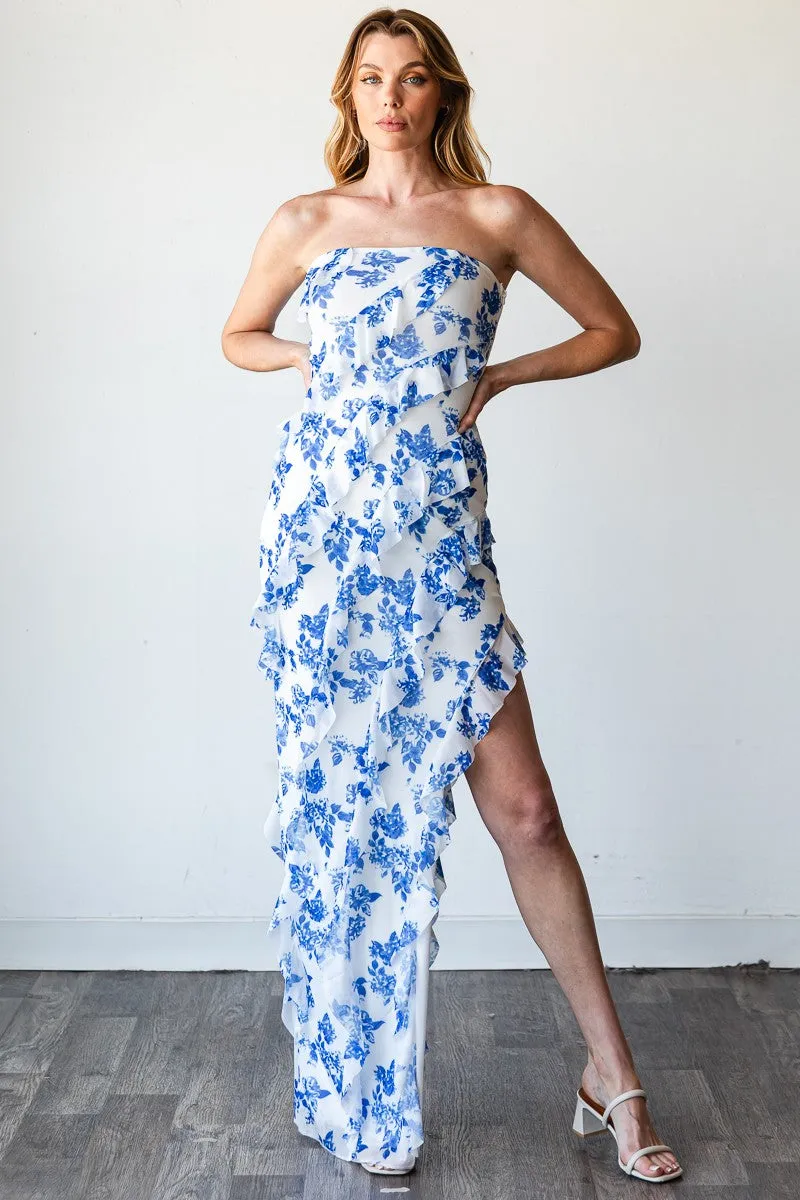 Santorini Floral Maxi Dress - Blue