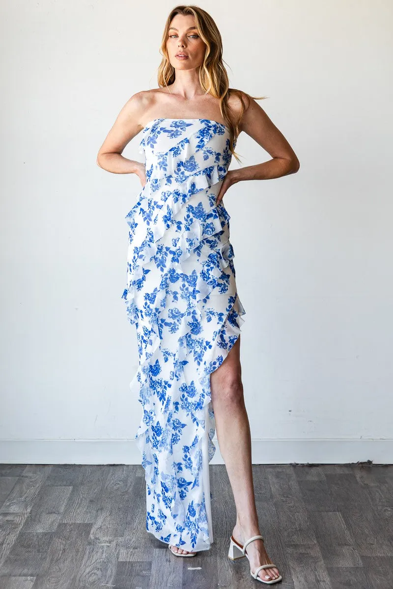 Santorini Floral Maxi Dress - Blue