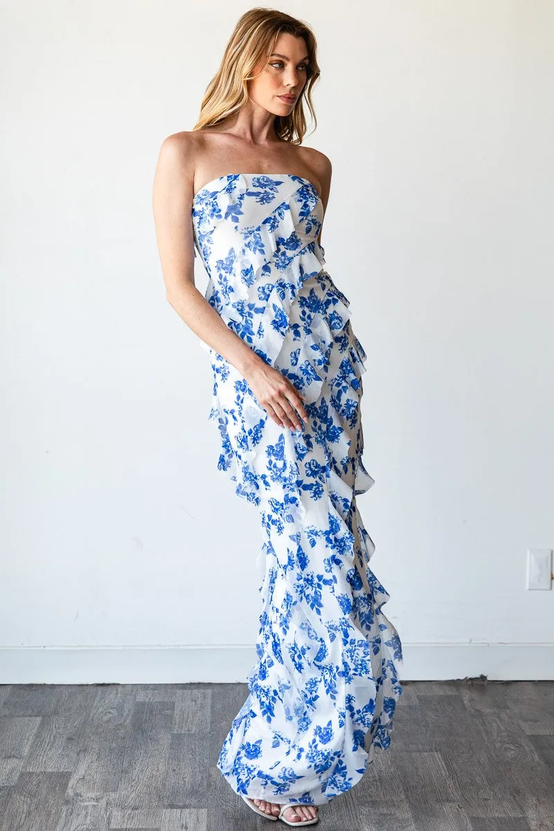 Santorini Floral Maxi Dress - Blue