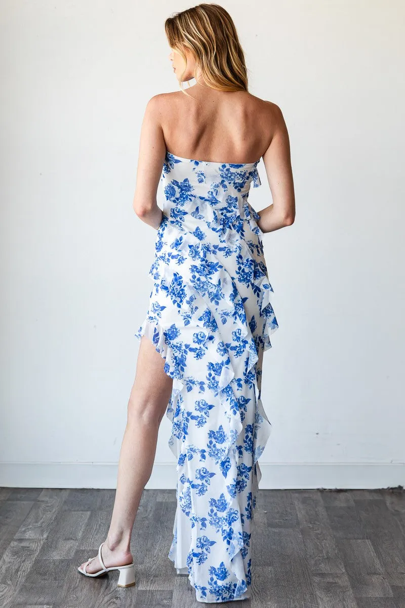 Santorini Floral Maxi Dress - Blue