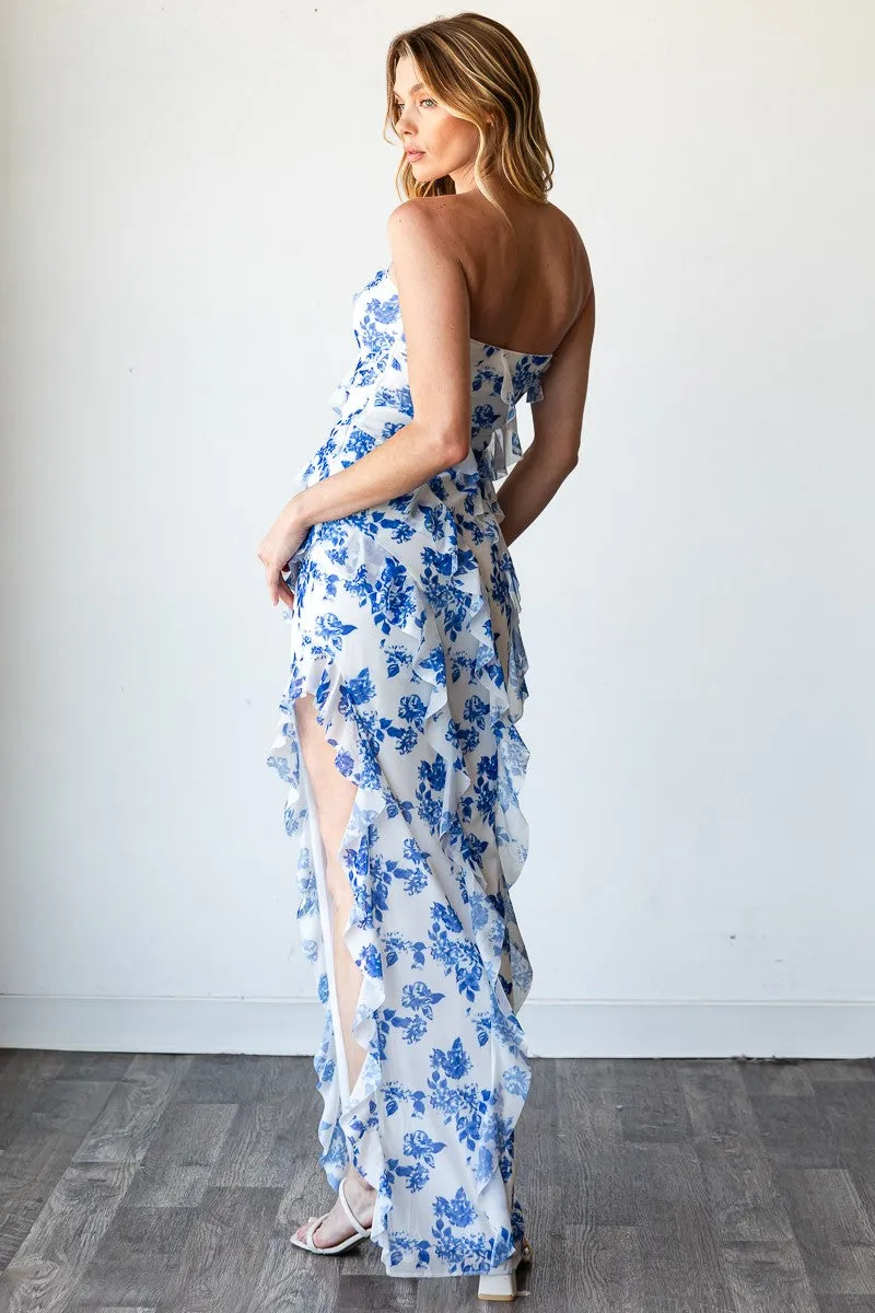 Santorini Floral Maxi Dress - Blue