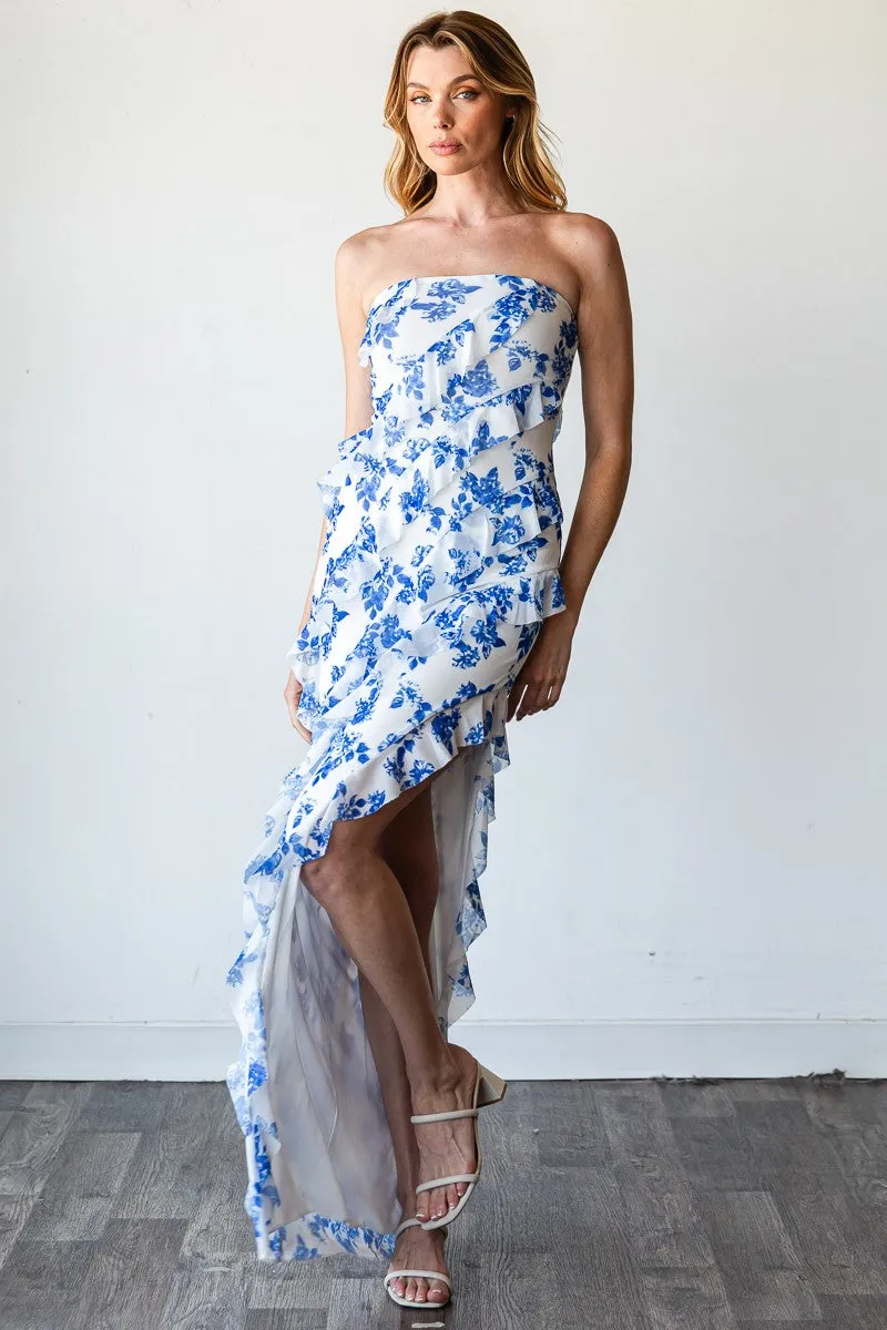 Santorini Floral Maxi Dress - Blue