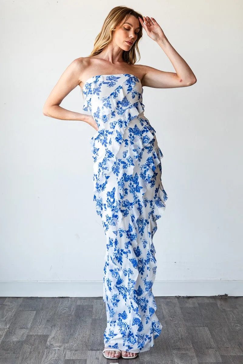 Santorini Floral Maxi Dress - Blue