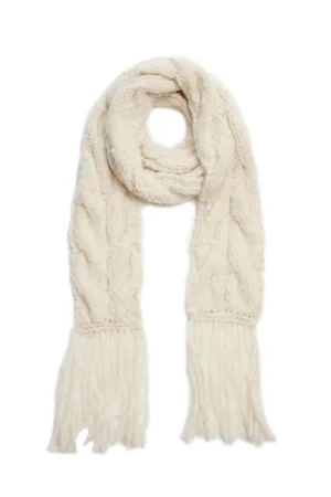 Serena Knit Fringe Scarf in Ivory Welfat Cashmere