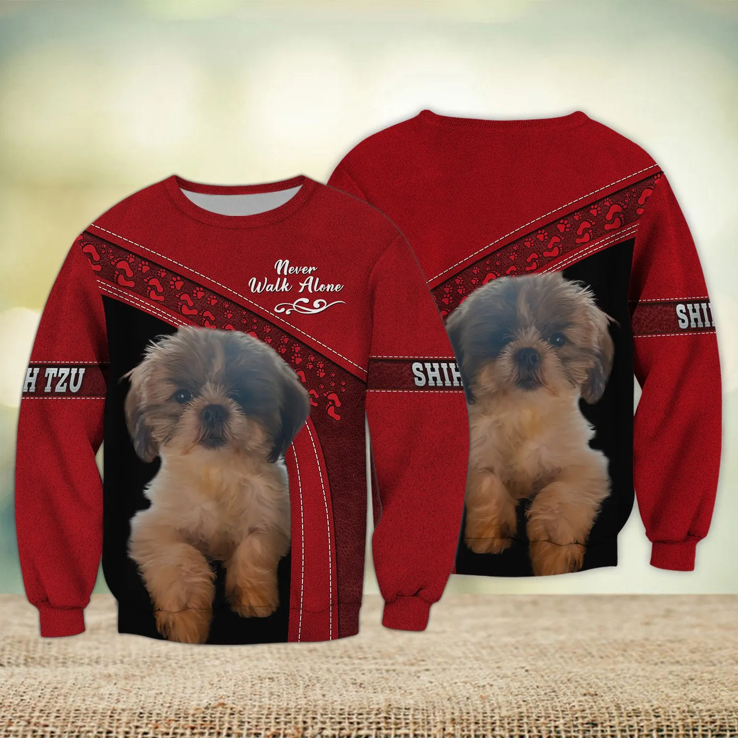 Shih Tzu Multicolor Option Love Never Walk Alone 3D Full Print Shirts, Sweatshirt Christmas Gift