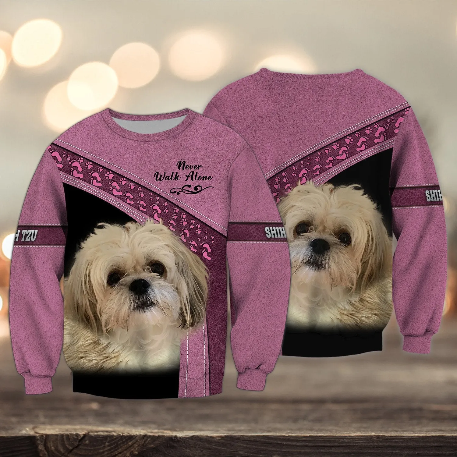 Shih Tzu Multicolor Option Love Never Walk Alone 3D Full Print Shirts, Sweatshirt Christmas Gift