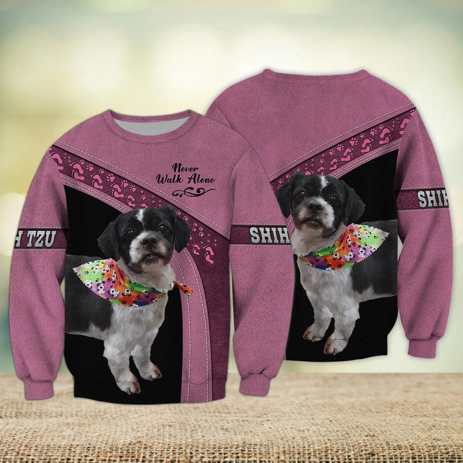 Shih Tzu Multicolor Option Love Never Walk Alone 3D Full Print Shirts, Sweatshirt Christmas Gift