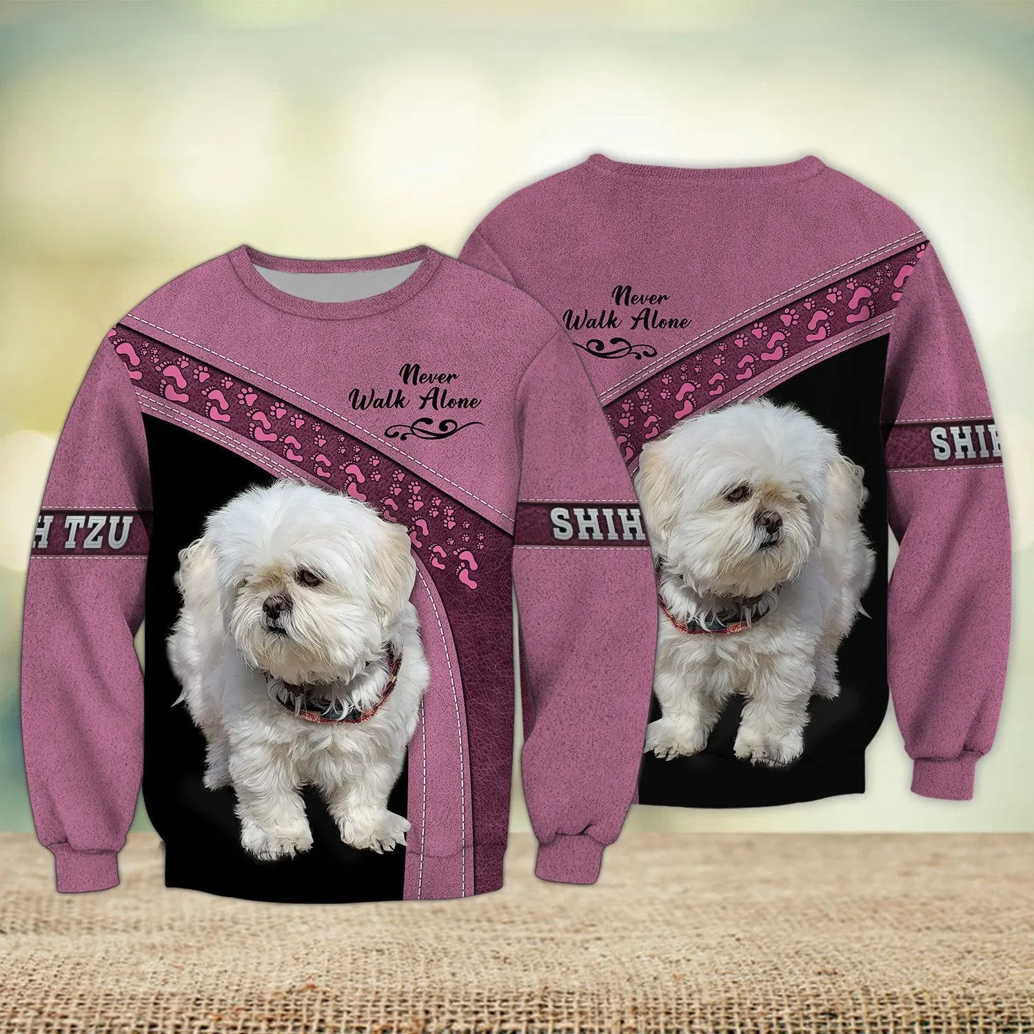 Shih Tzu Multicolor Option Love Never Walk Alone 3D Full Print Shirts, Sweatshirt Christmas Gift