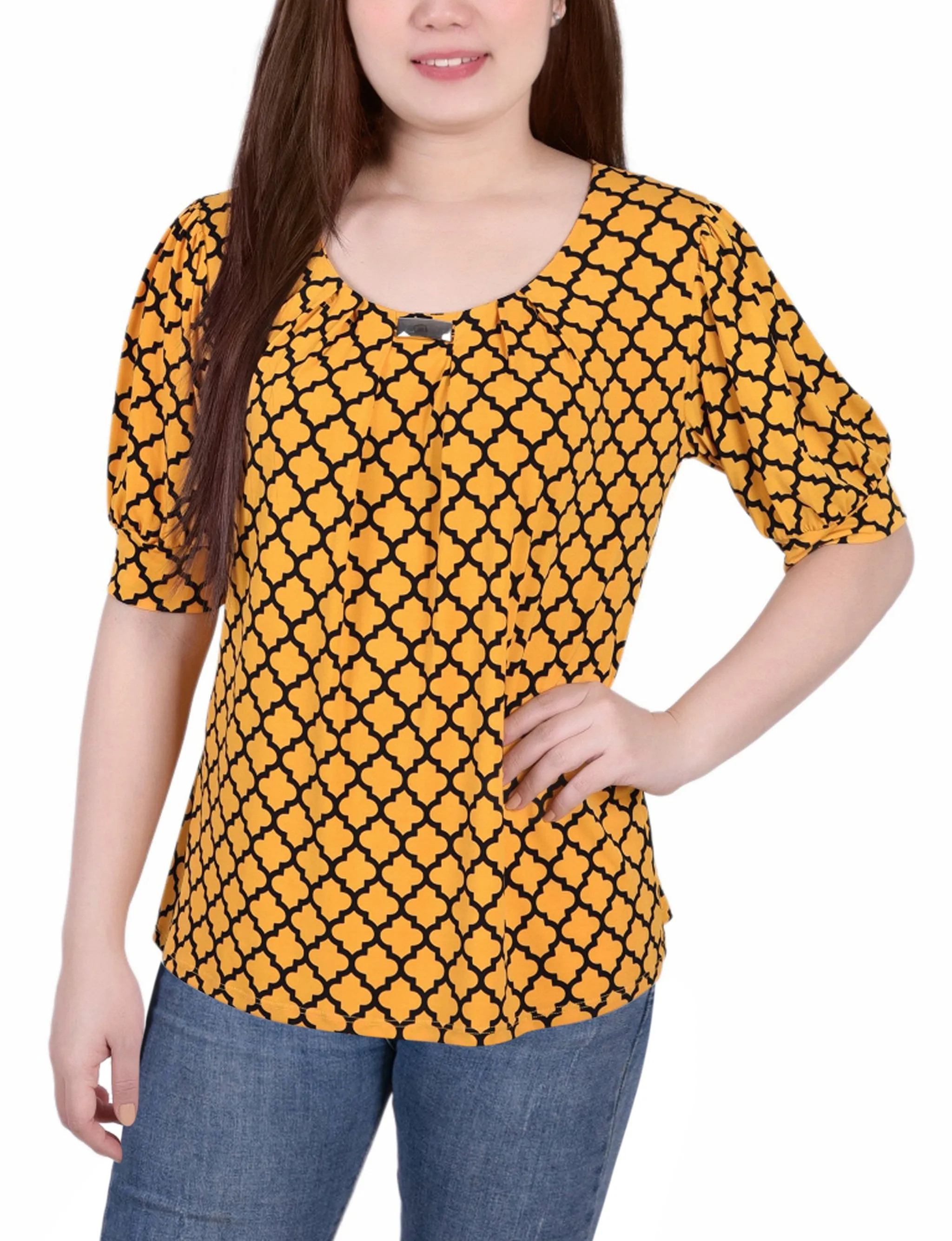 Short Sleeve Balloon Sleeve Top