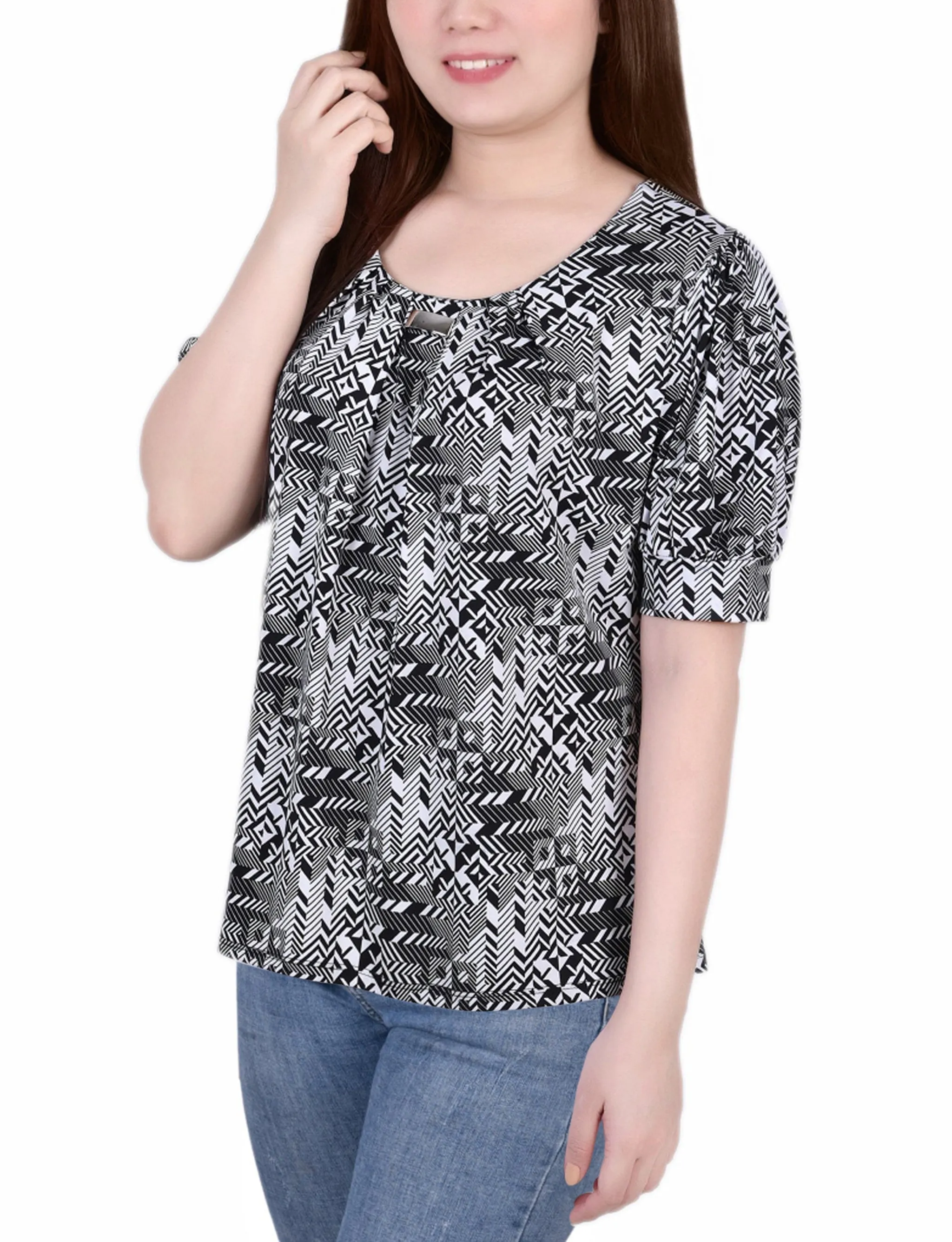 Short Sleeve Balloon Sleeve Top