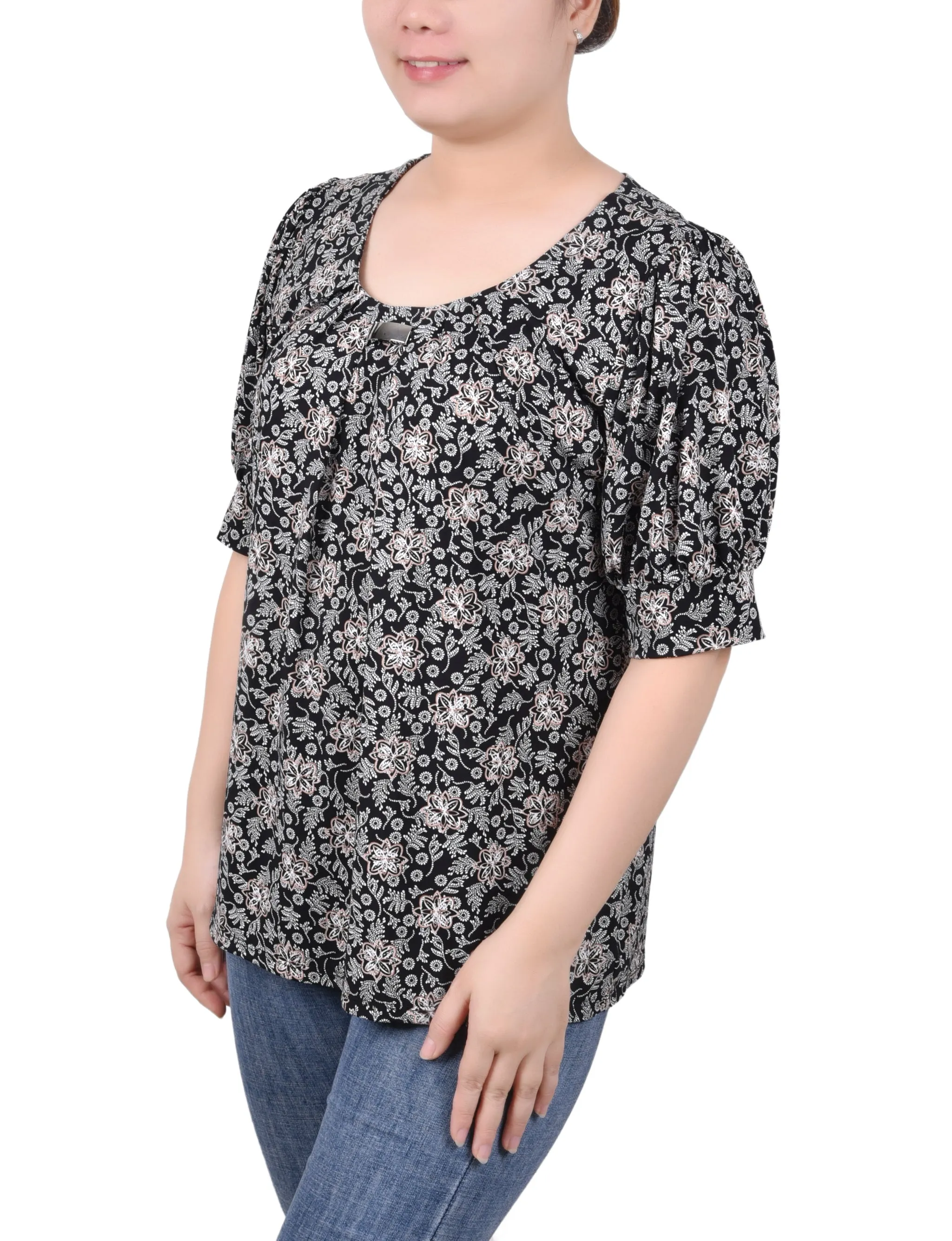 Short Sleeve Balloon Sleeve Top