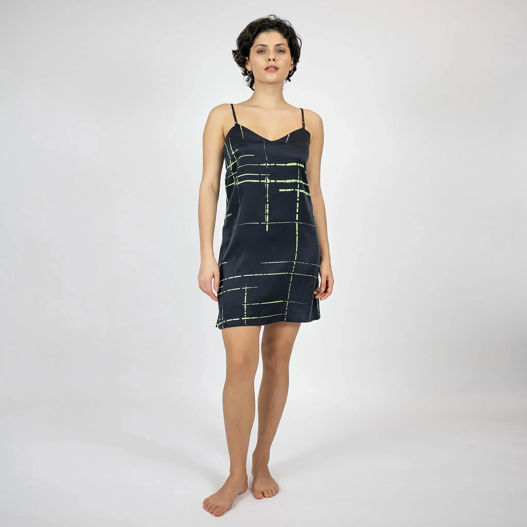 Silk Black Check Dreamscape Slip Dress