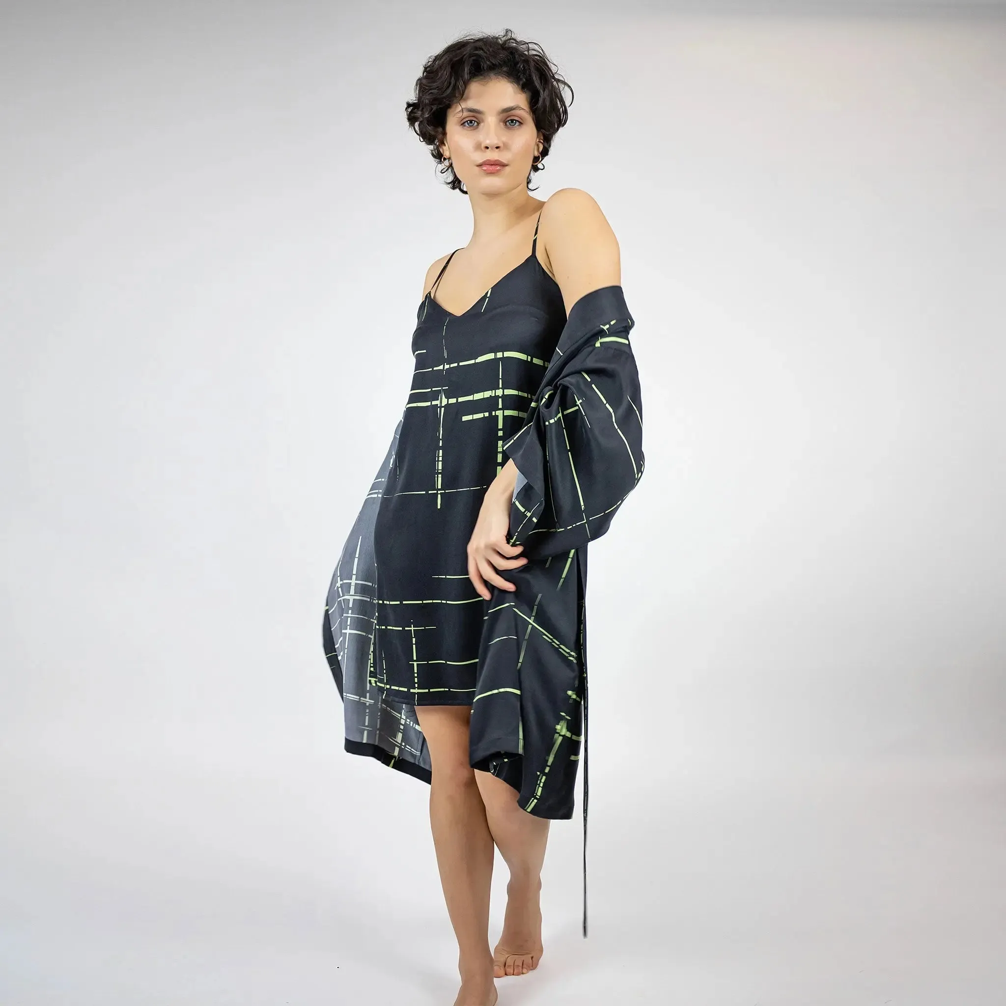 Silk Black Check Dreamscape Slip Dress