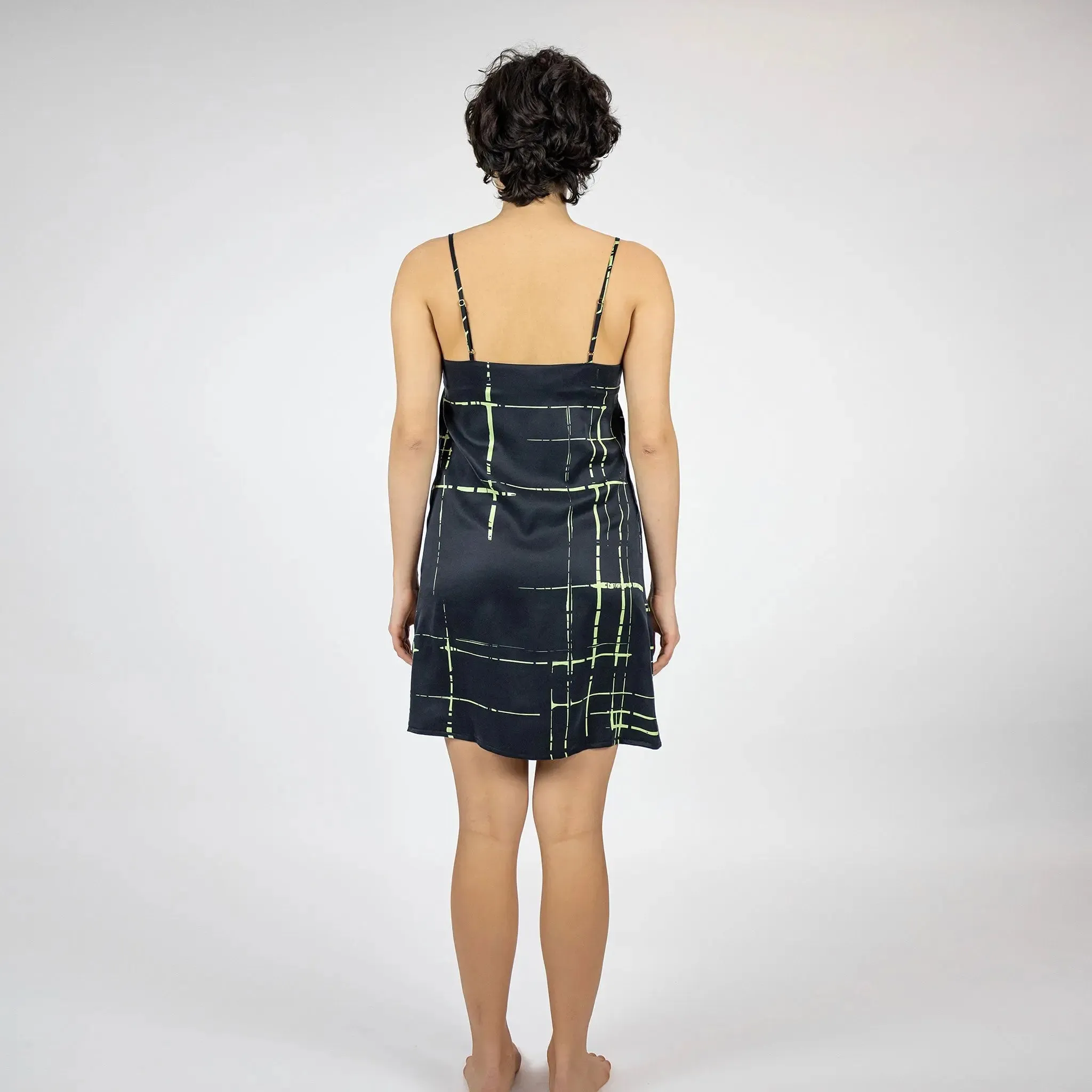 Silk Black Check Dreamscape Slip Dress