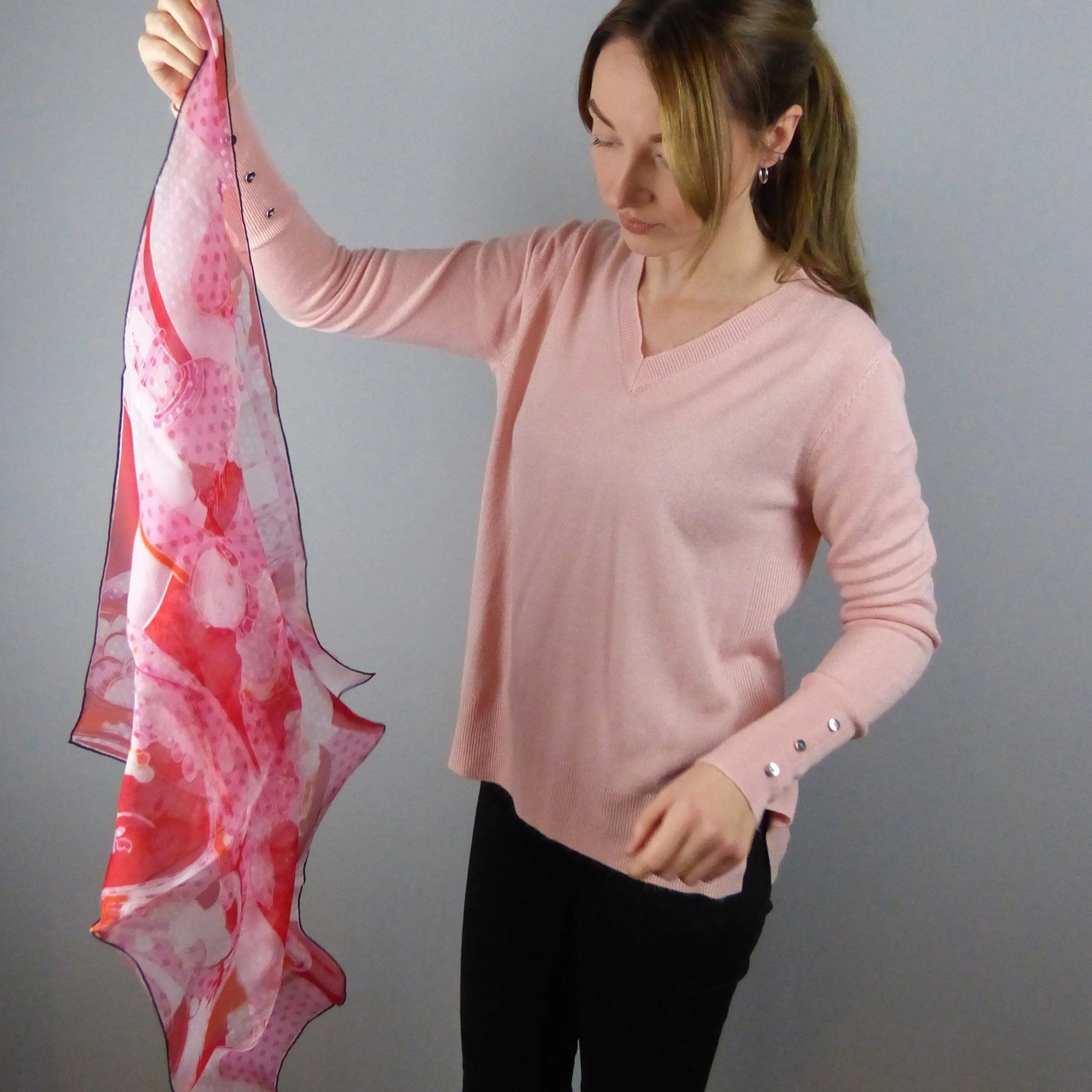 Silk Chiffon Scarf (65cm) - Porcelain Red/Pink