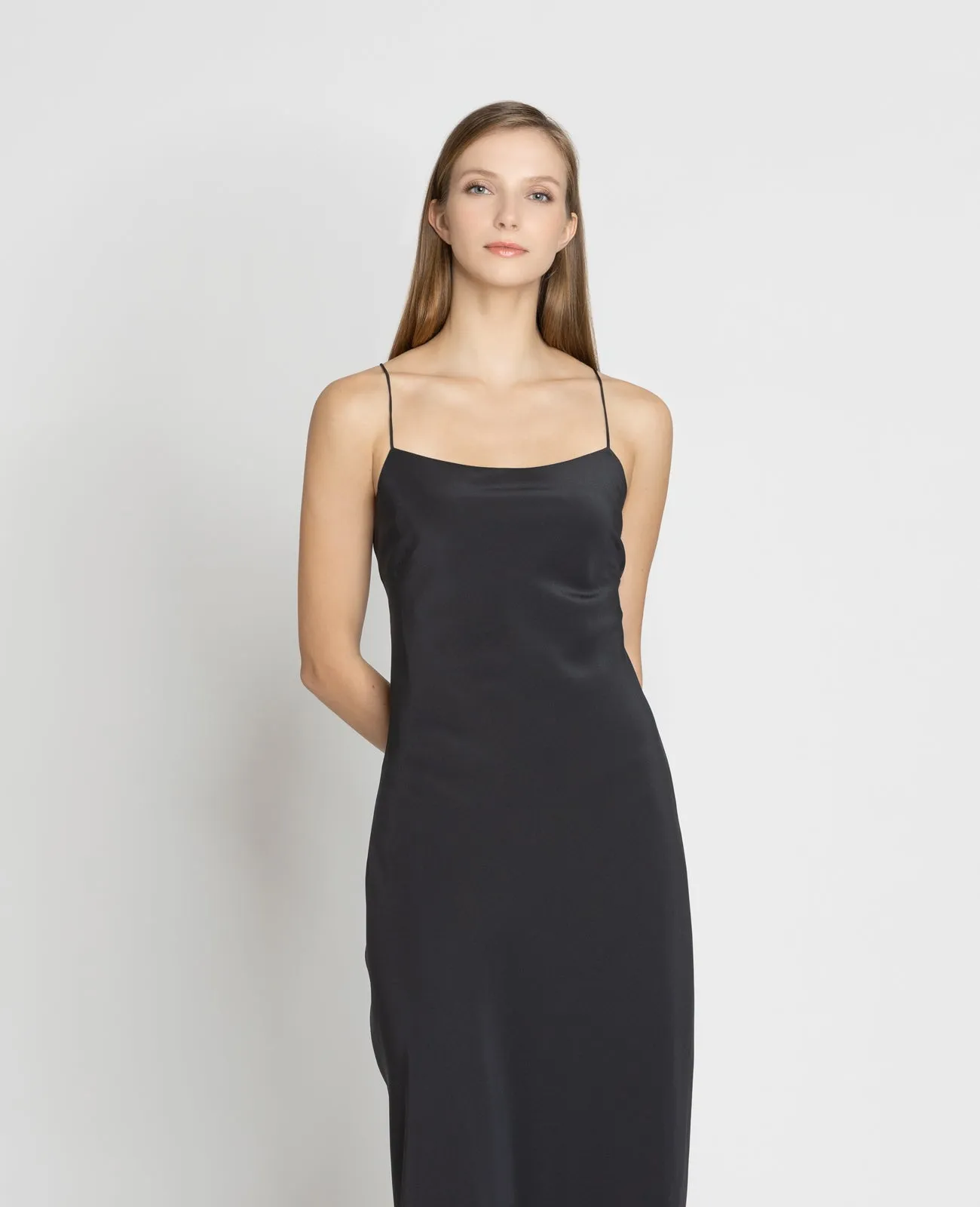 Silk Straight Neck Slip Dress