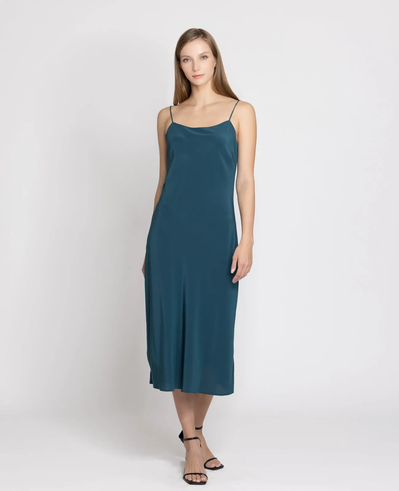 Silk Straight Neck Slip Dress