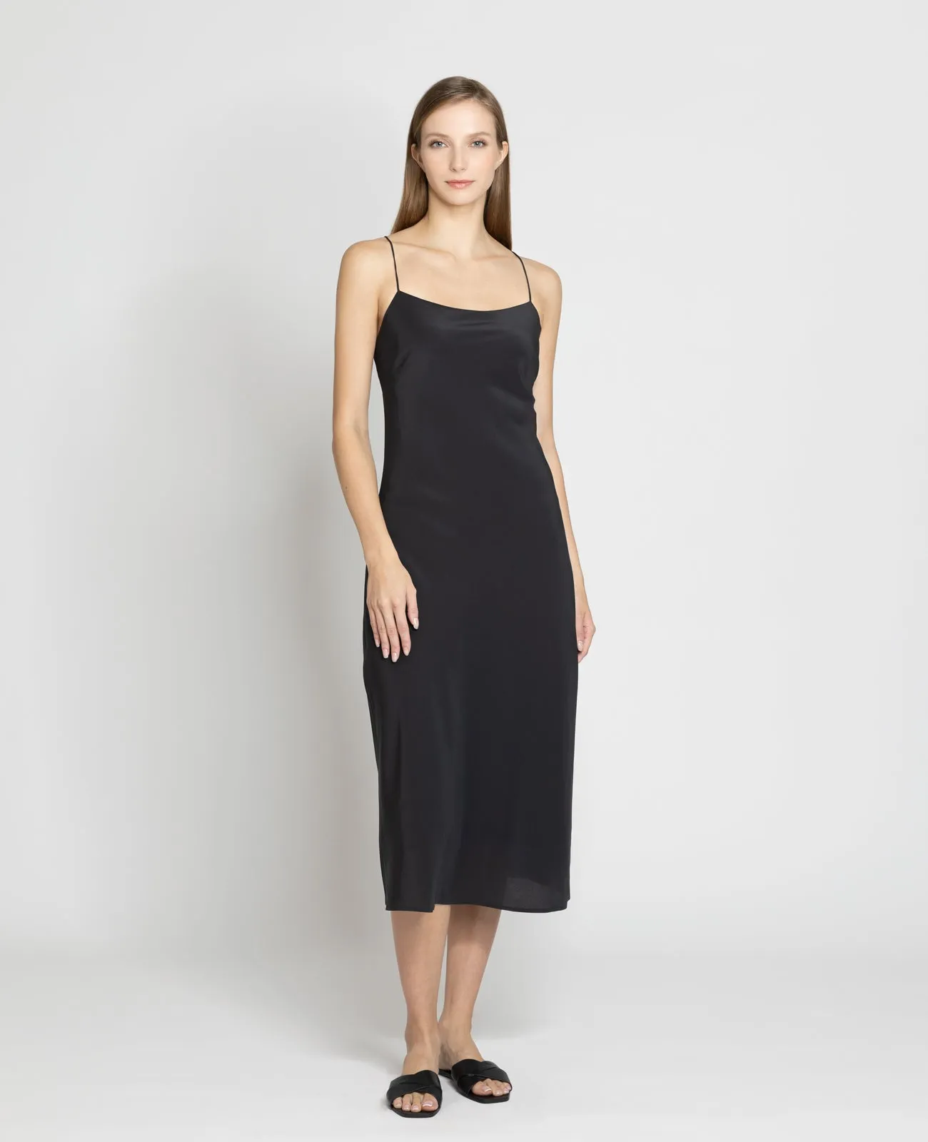 Silk Straight Neck Slip Dress