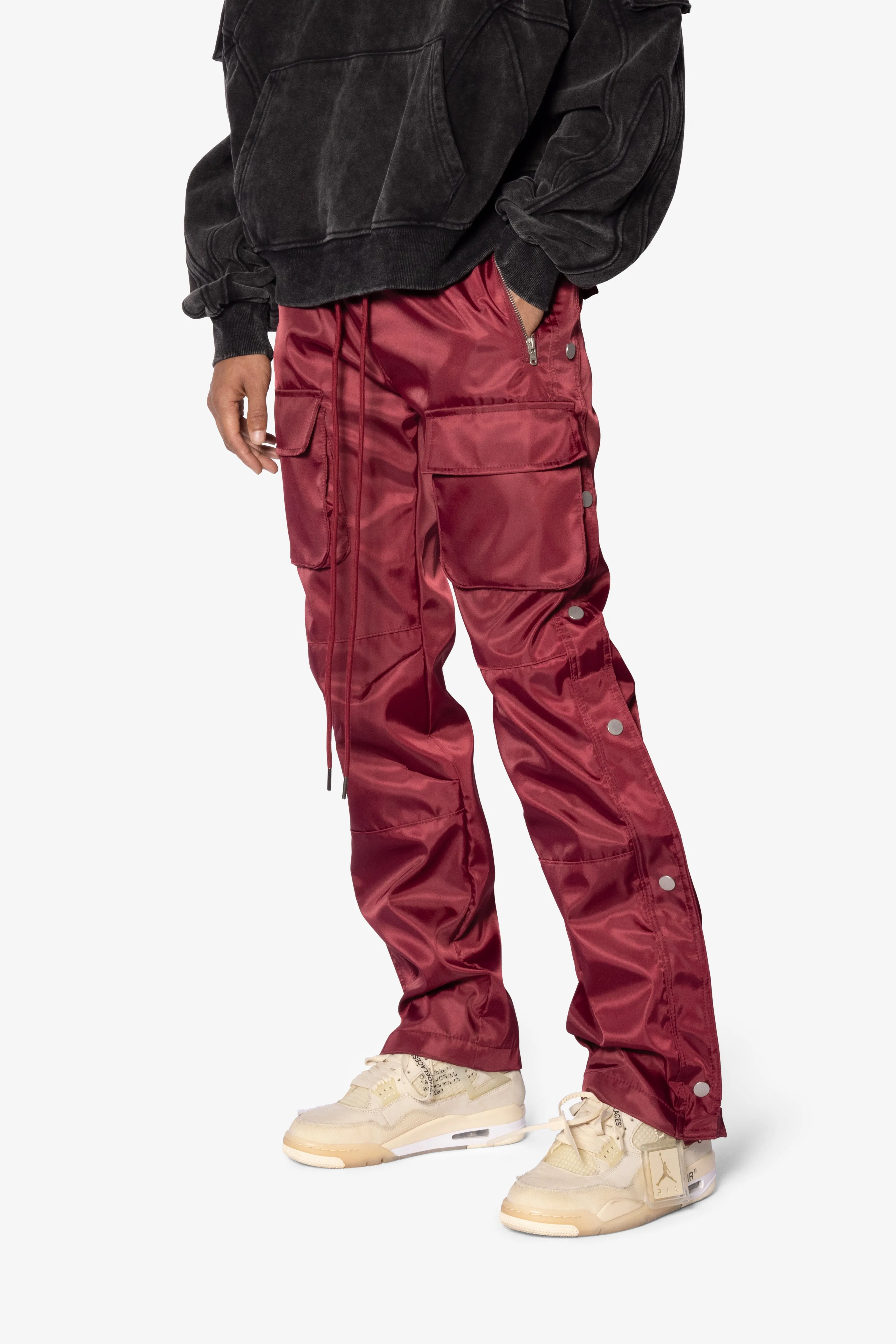 Snap Front Cargo Pants - Red