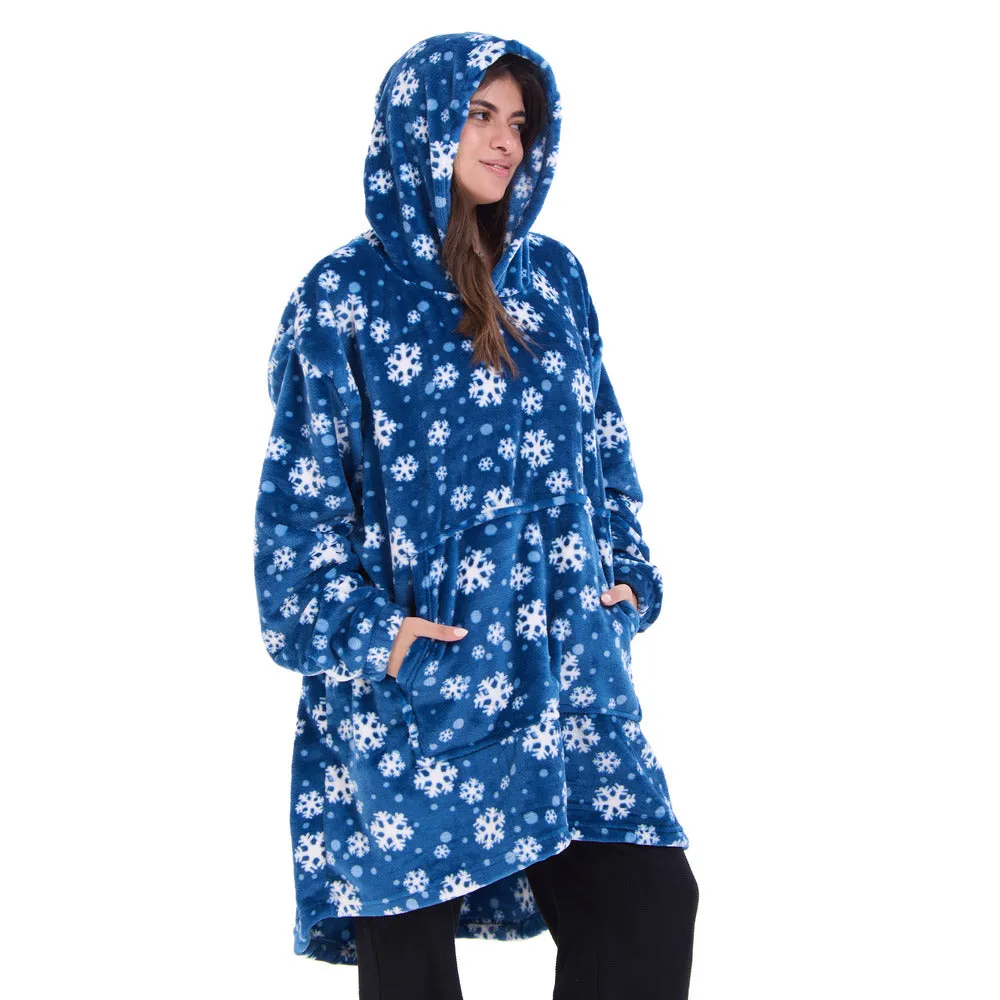 Snuggs Blanket Hoodie Blue Snowflakes