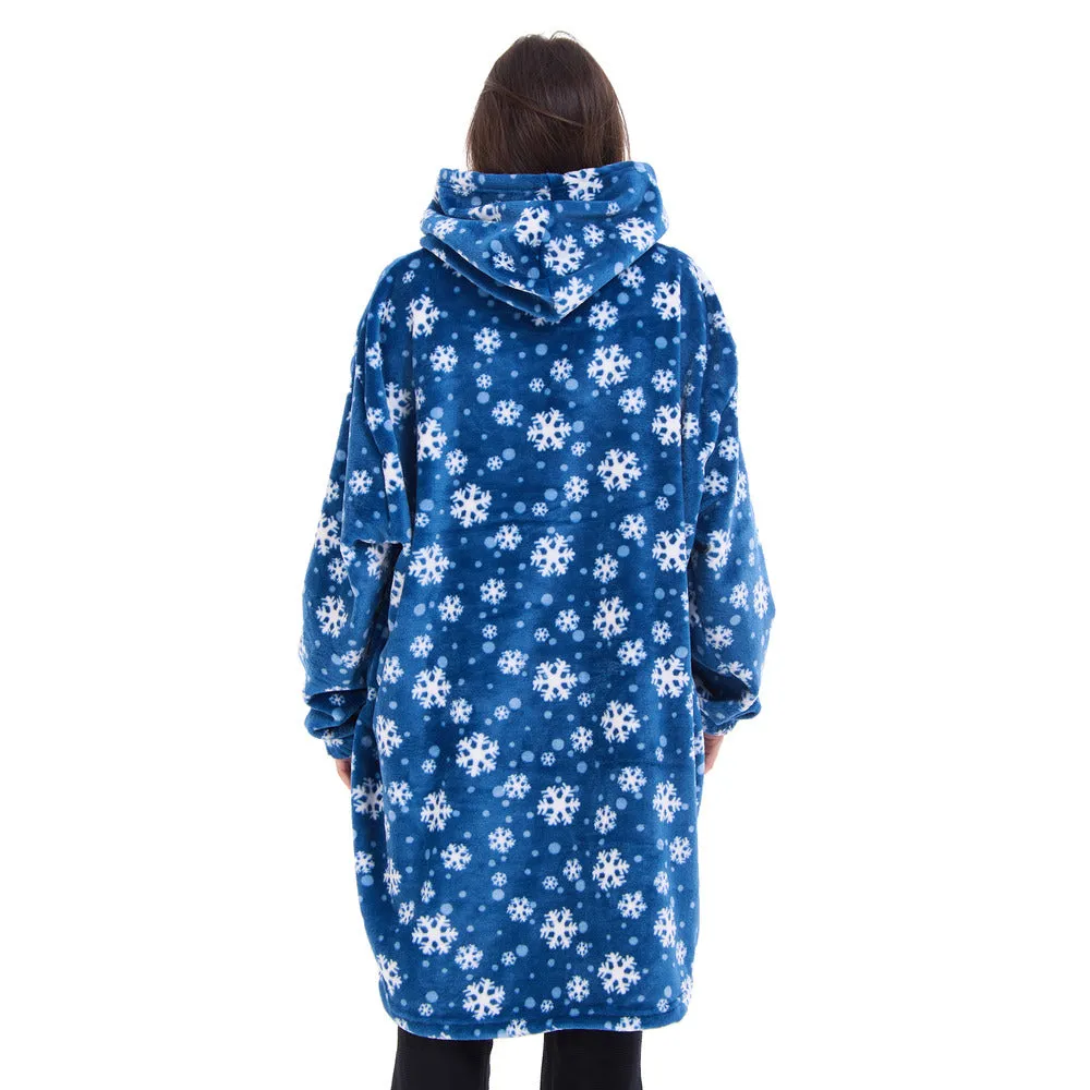 Snuggs Blanket Hoodie Blue Snowflakes