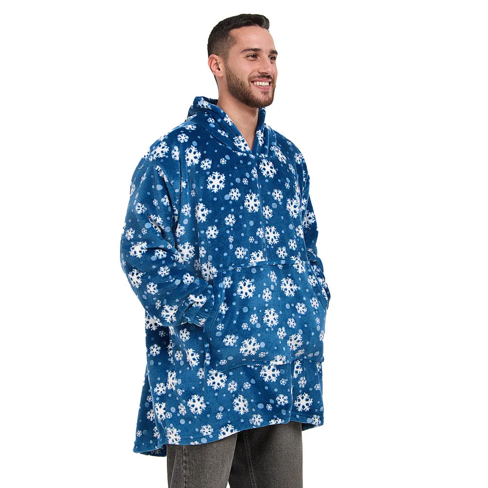 Snuggs Blanket Hoodie Blue Snowflakes