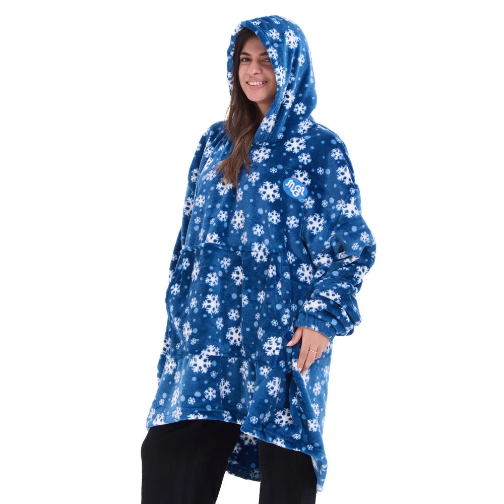 Snuggs Blanket Hoodie Blue Snowflakes