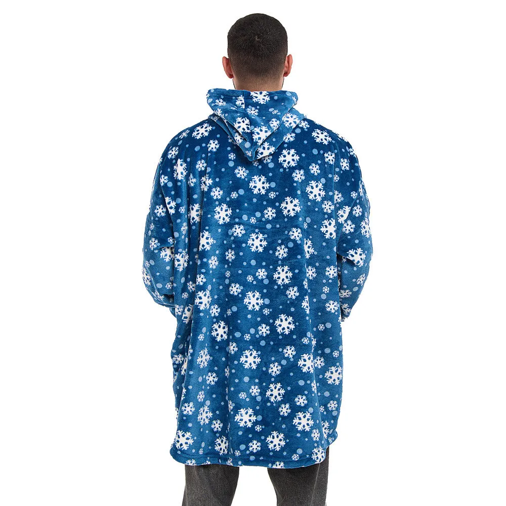 Snuggs Blanket Hoodie Blue Snowflakes